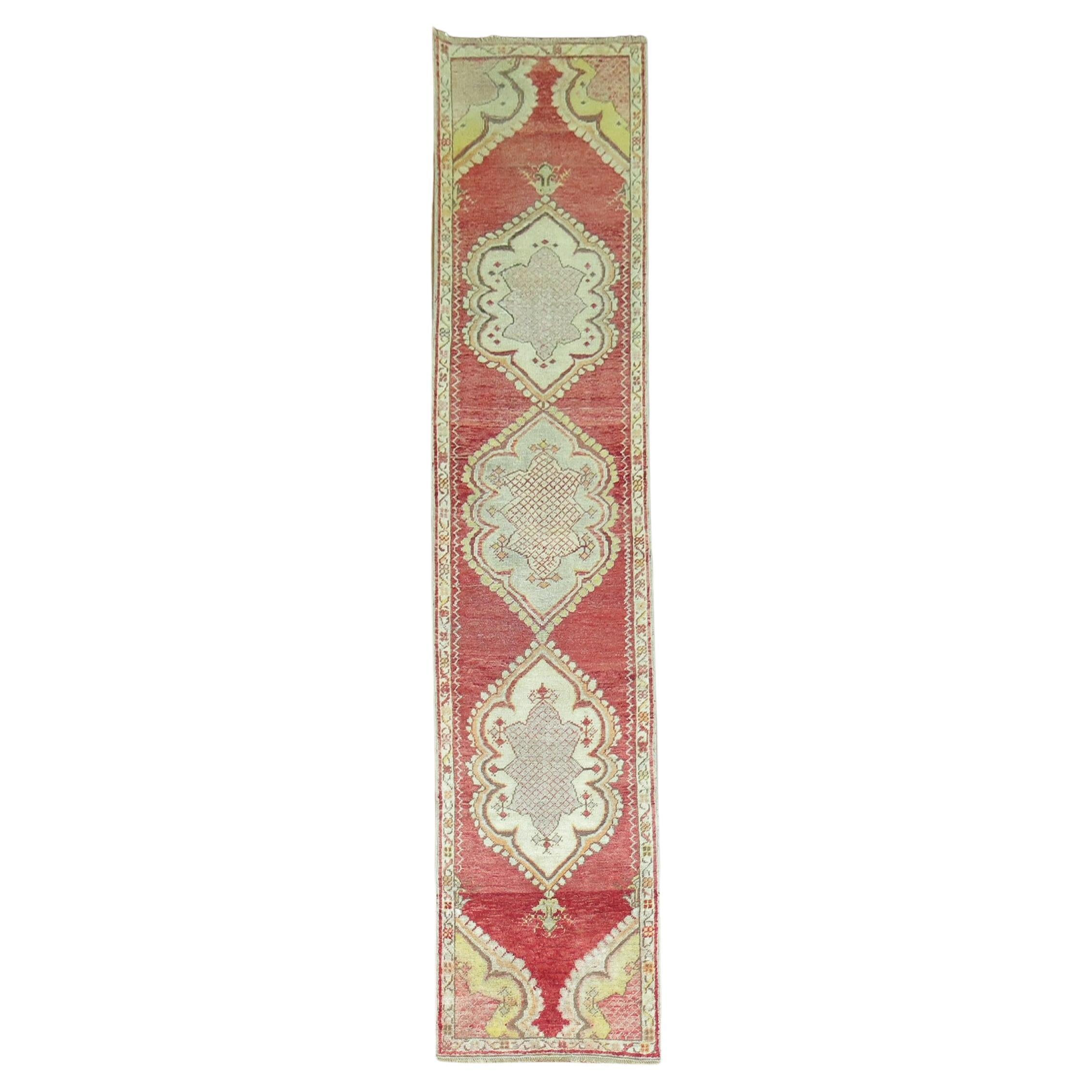Red Antique Narrow Turkish Runner For Sale