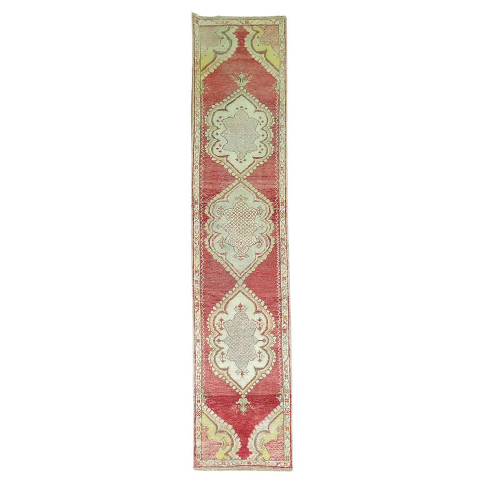 Vintage Turkish Deco Narrow Small Runner For Sale at 1stDibs