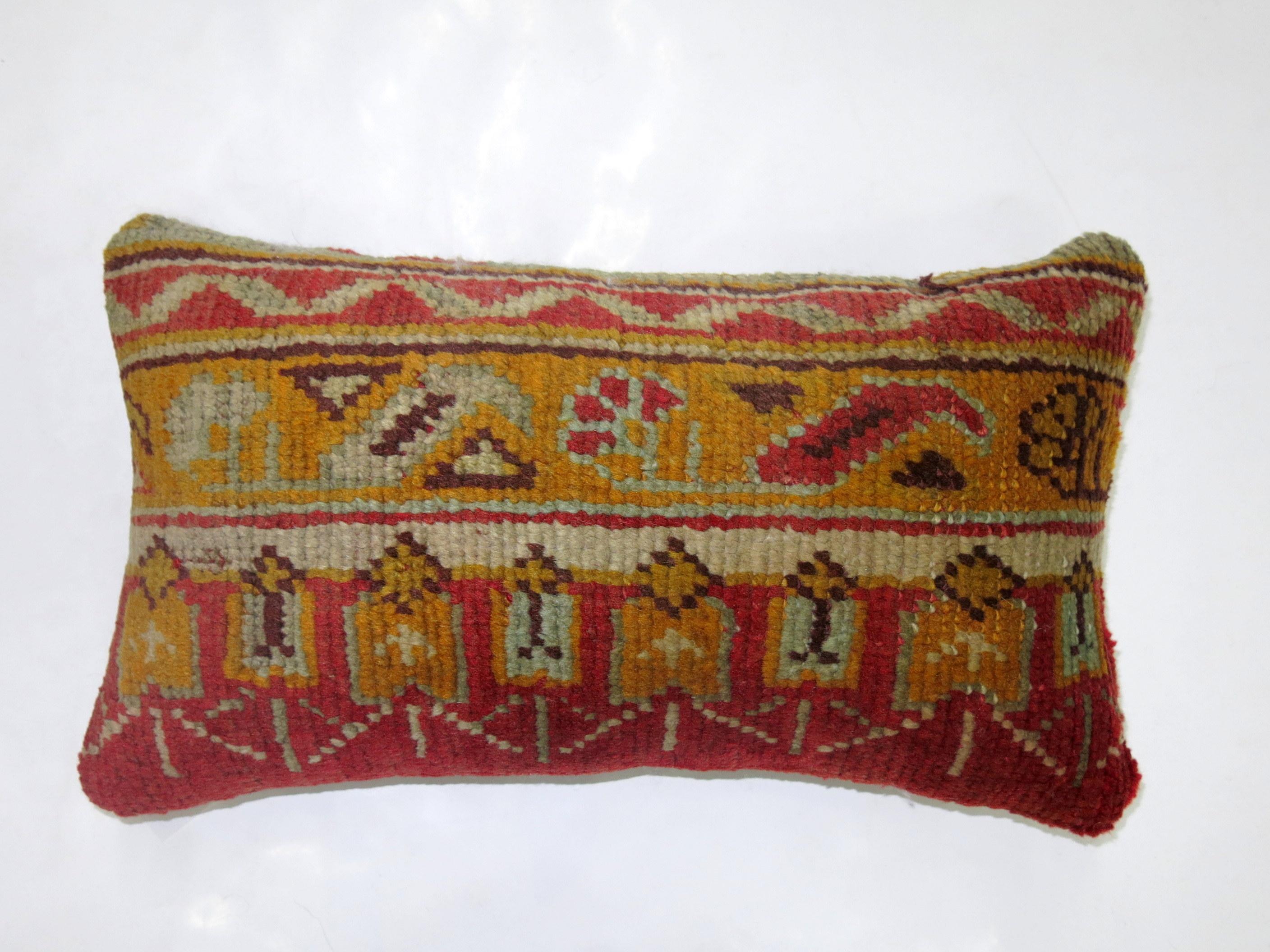 Hollywood Regency Red Antique Oushak 20th Century Bolster Size Rug Pillow