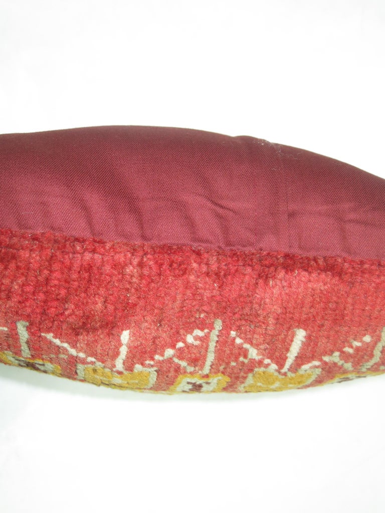 Red Antique Oushak 20th Century Bolster Size Rug Pillow In Good Condition For Sale In New York, NY