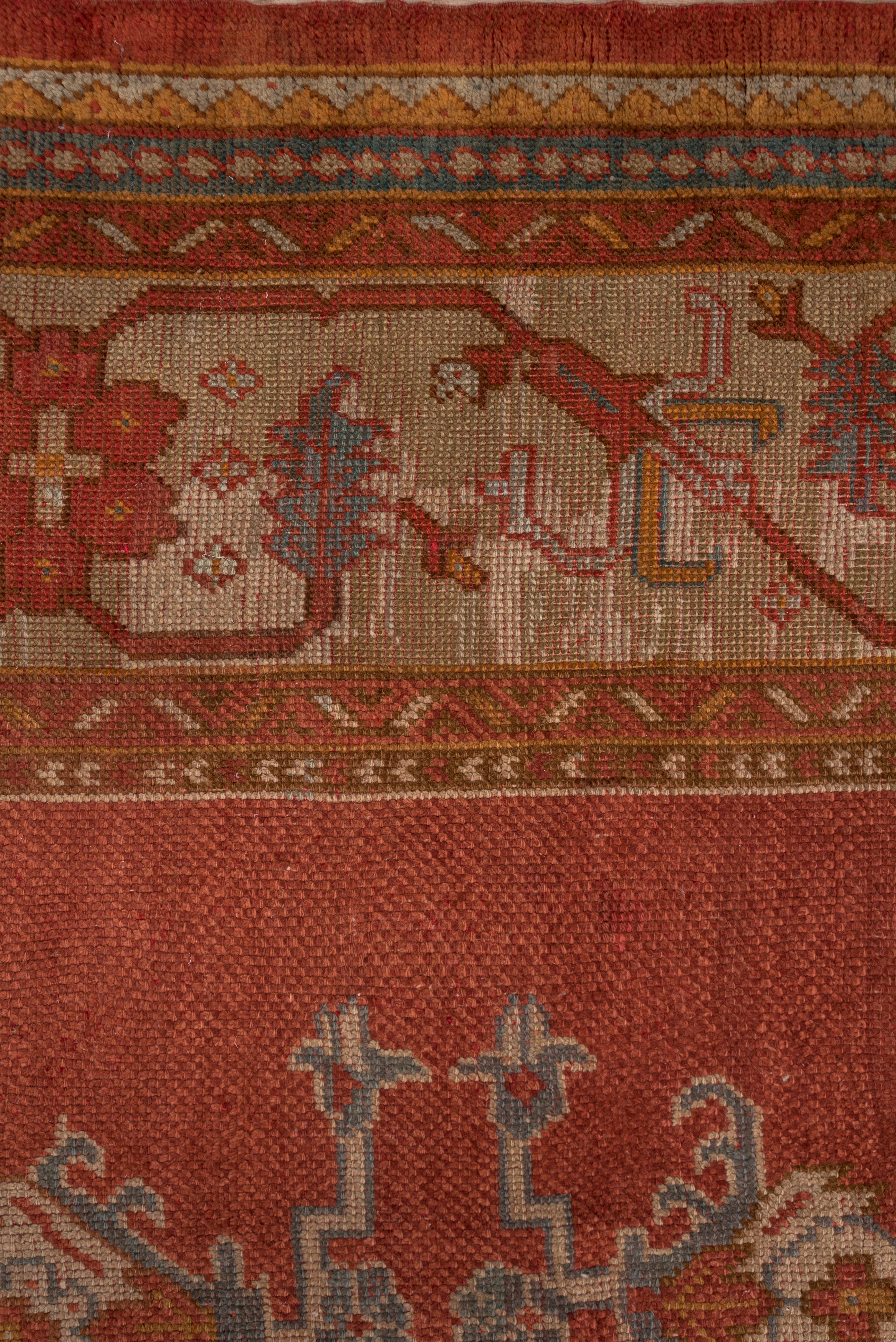 Hand-Knotted Red Antique Oushak Carpet, circa 1910s