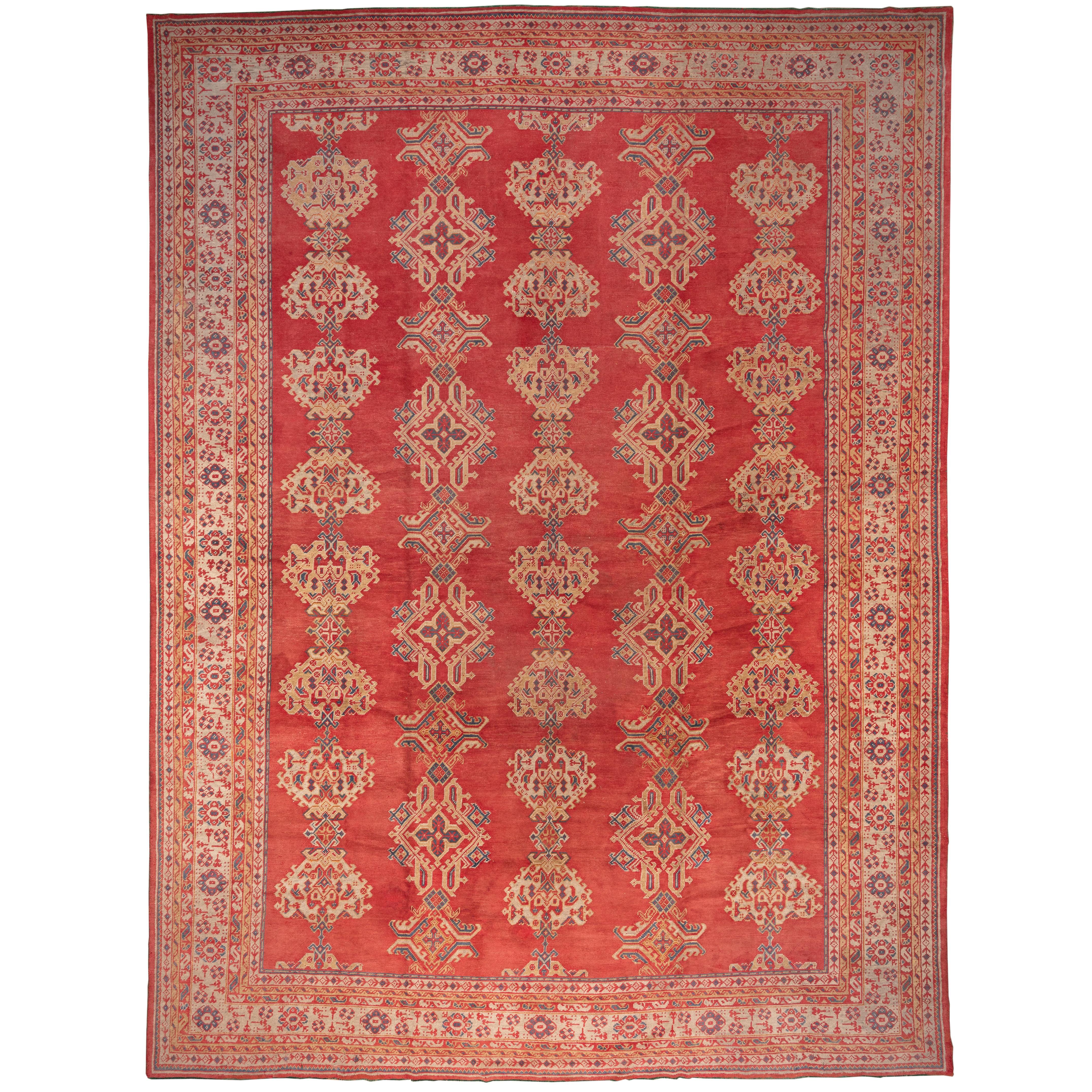 Red Antique Oushak Carpet, circa 1920s For Sale