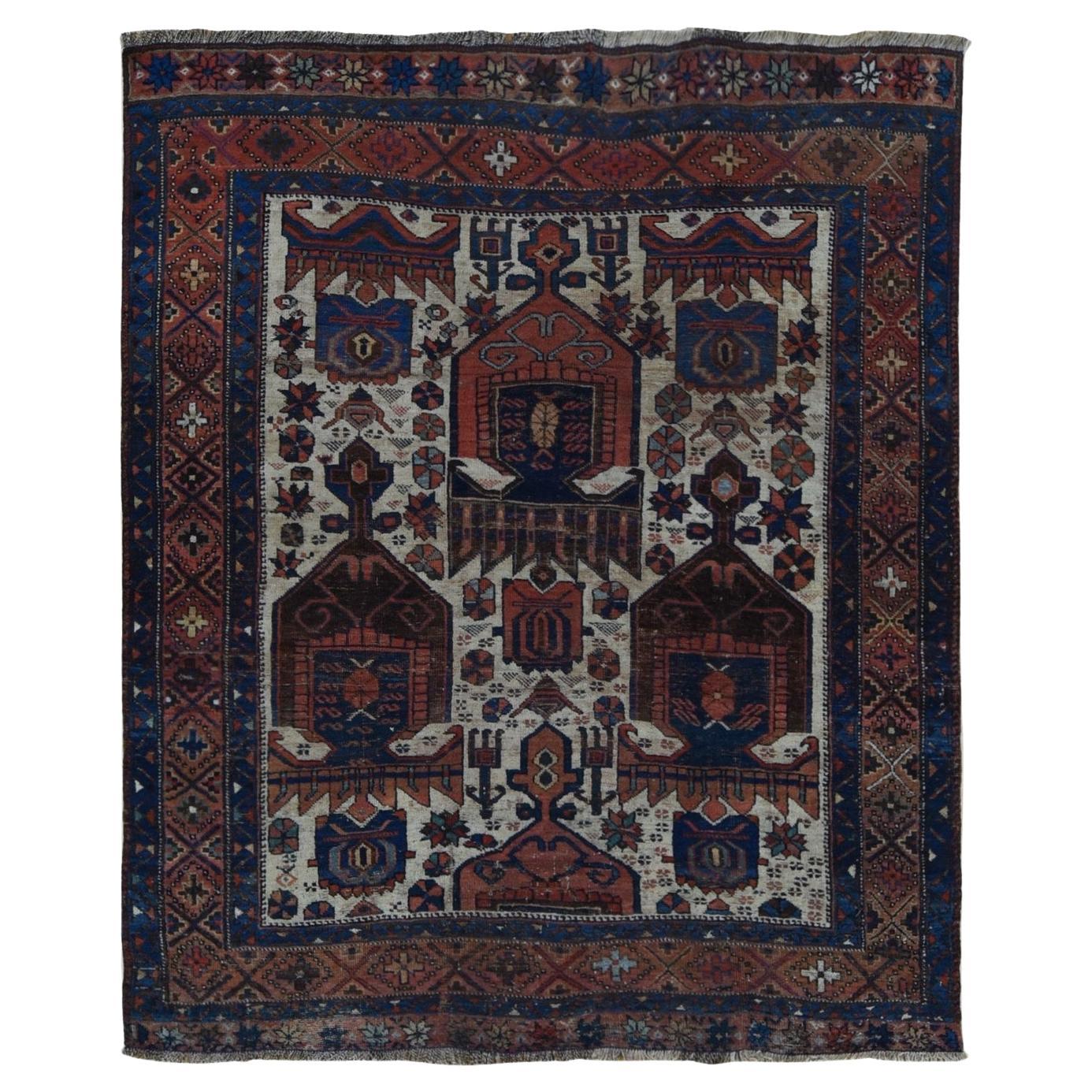 Red Antique Persian Afshar Geometric Hand Knotted Pure Wool Even Wear Clean Rug For Sale