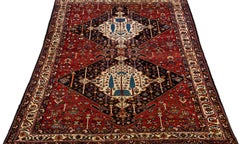 Red Antique Persian Bakhtiari Handmade Wool Rug Allover Motif