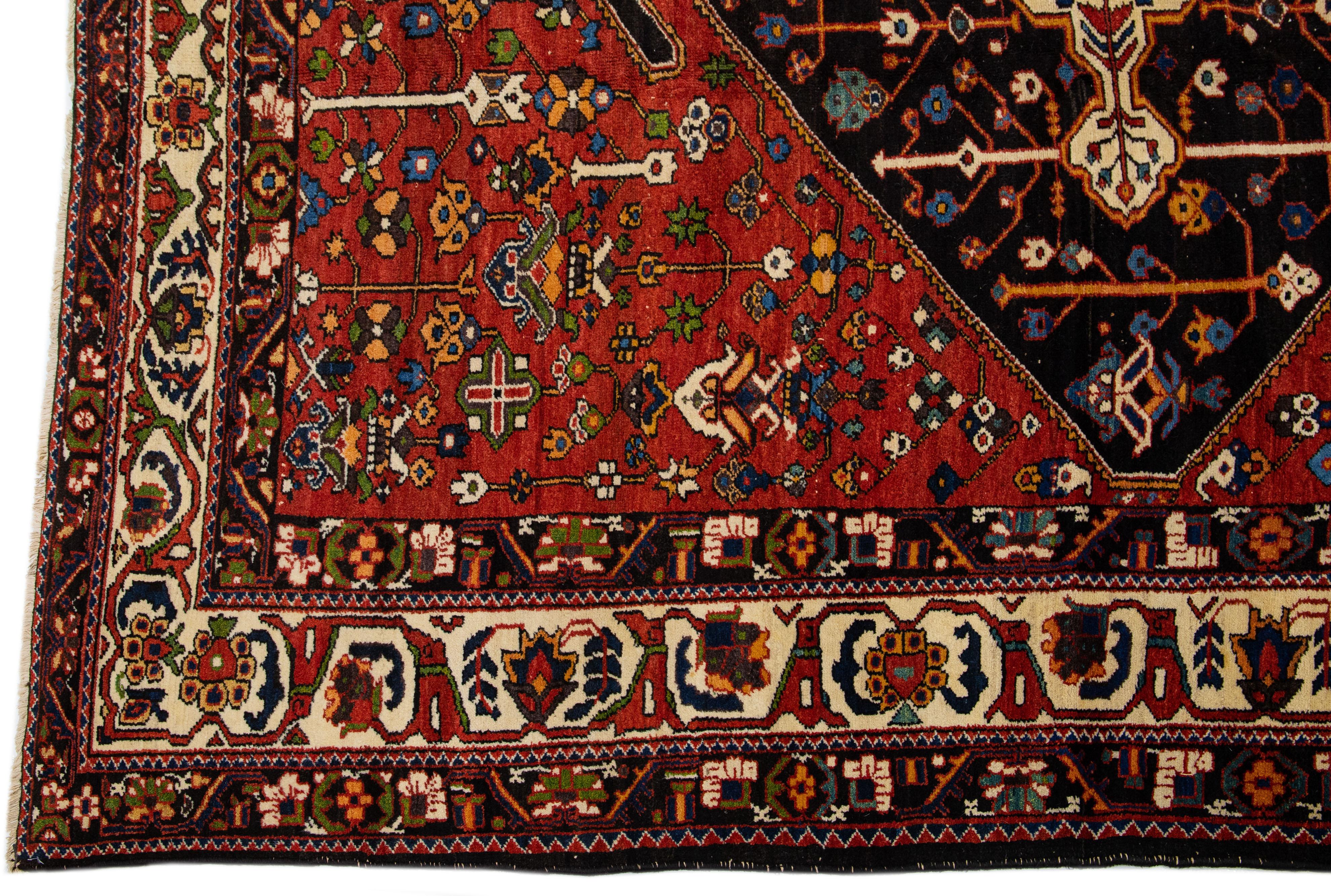 Red Antique Persian Bakhtiari Handmade Wool Rug Allover Motif In Excellent Condition For Sale In Norwalk, CT