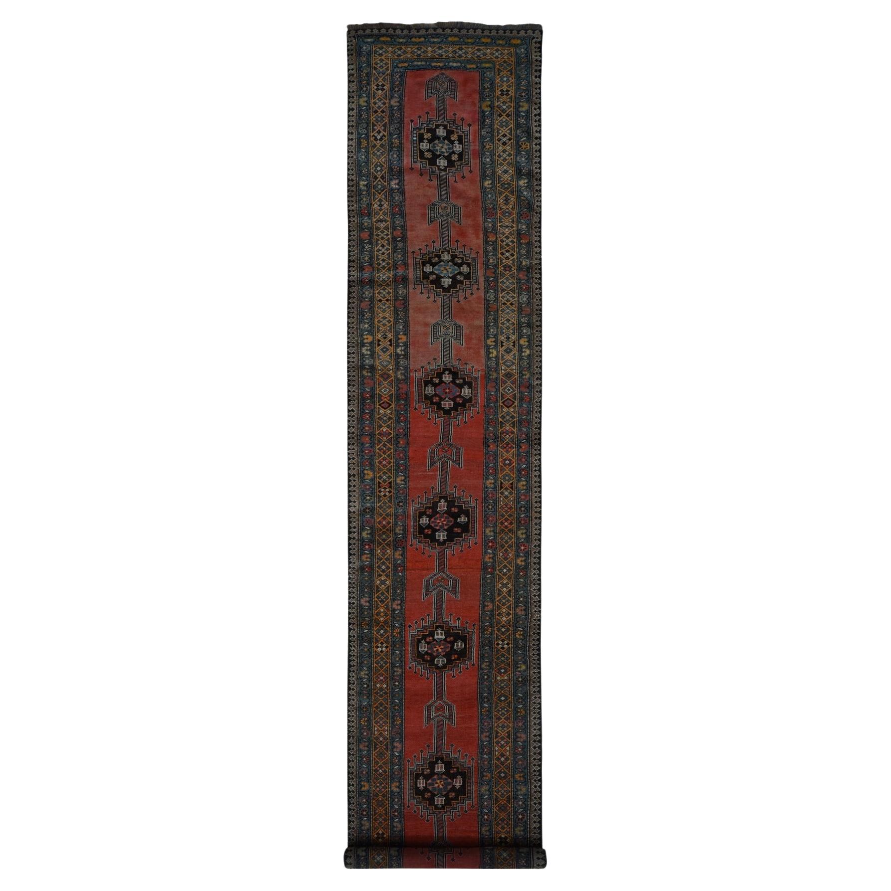 Red Antique Persian Bidjar Runner Hand Knotted XL Runner Oriental Rug 3'x16'3" For Sale