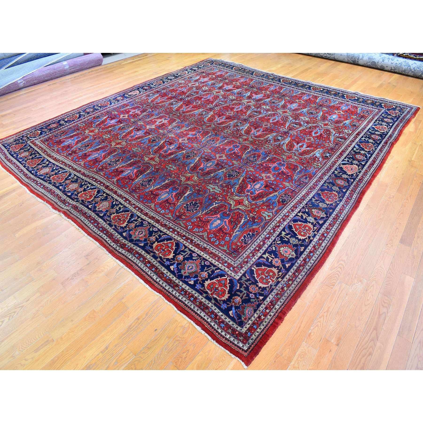 Medieval Red Antique Persian Bijar XL All Over Garus Design Full Pile Pure Wool Rug For Sale