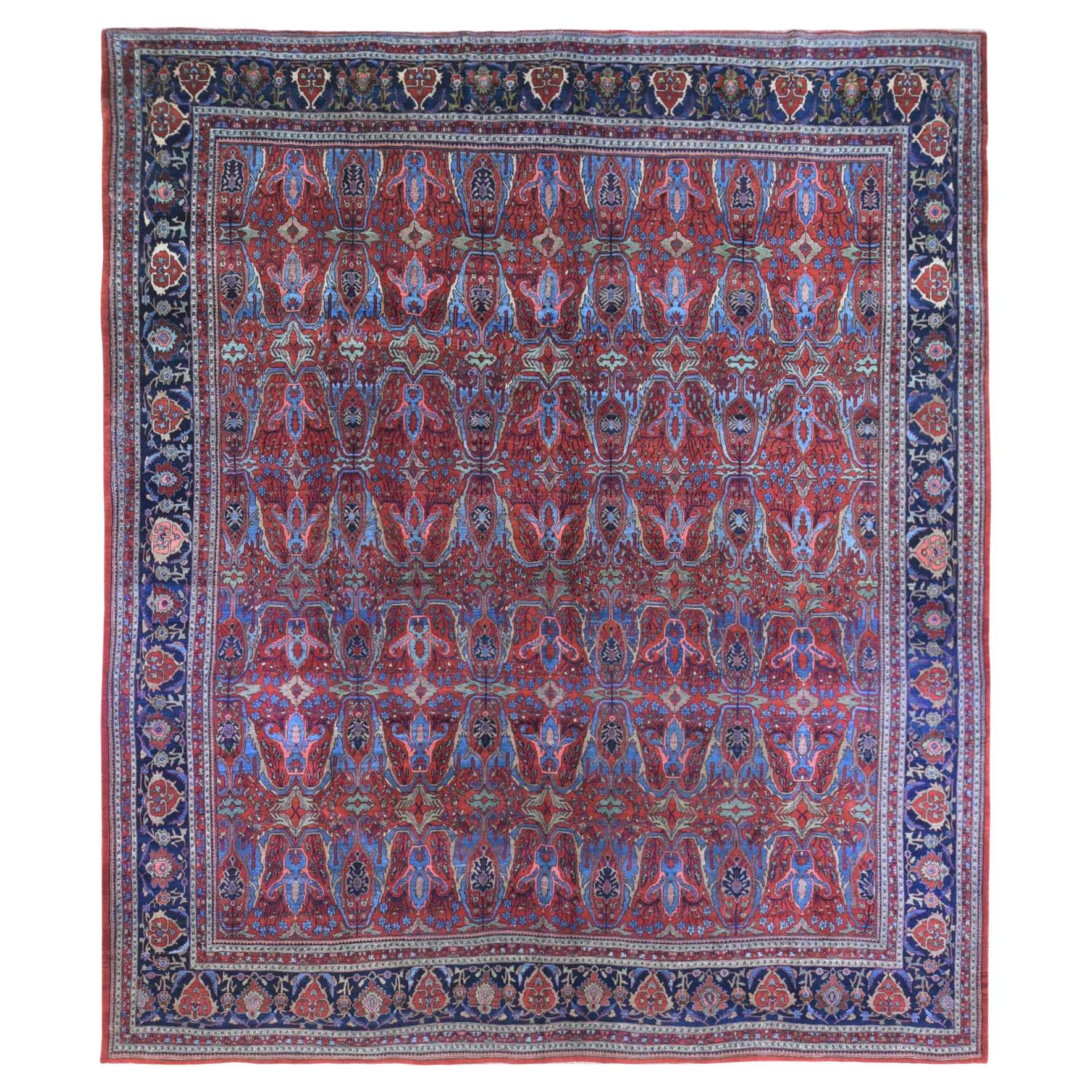 Red Antique Persian Bijar XL All Over Garus Design Full Pile Pure Wool Rug For Sale