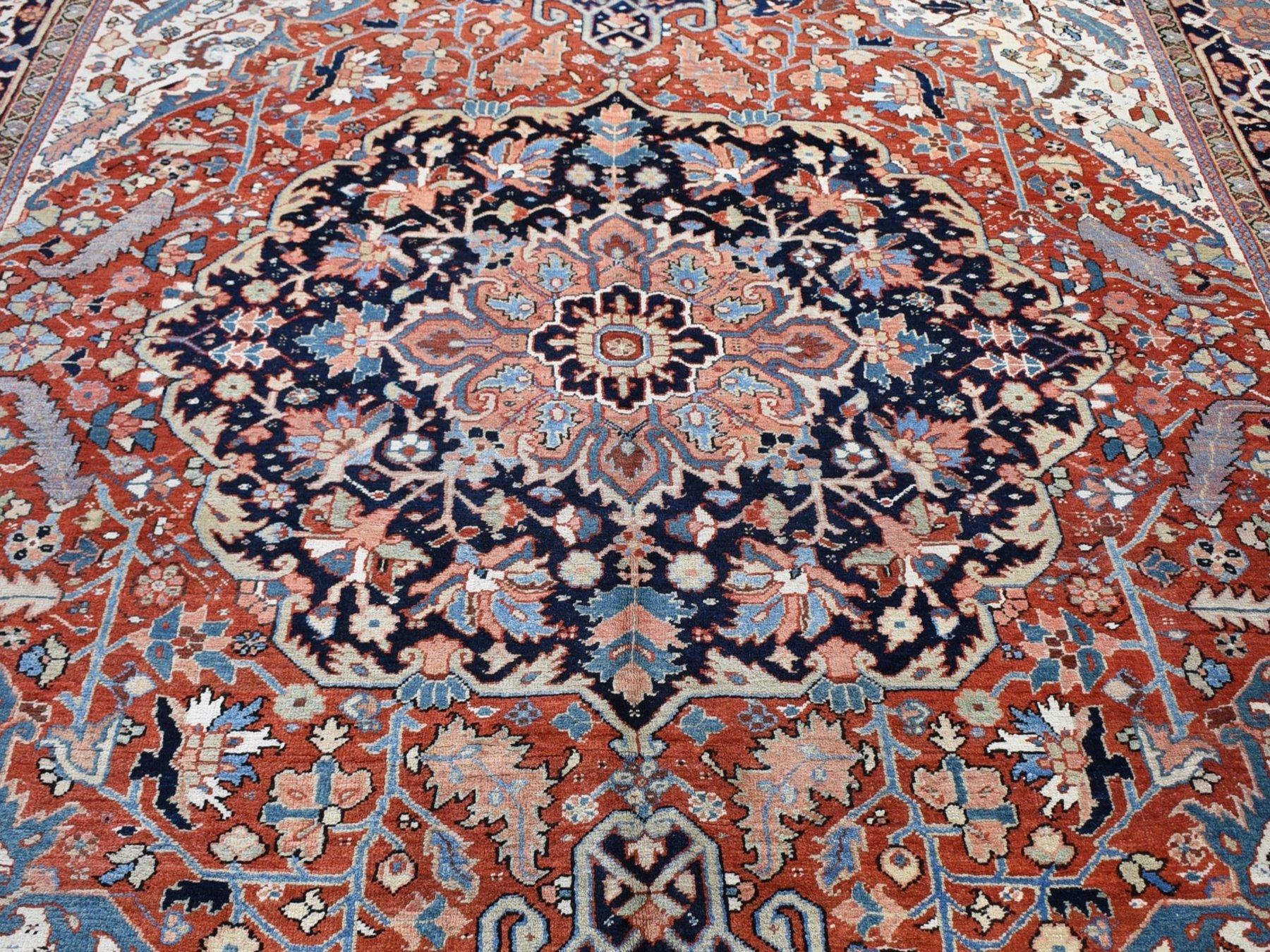 Red Antique Persian Heriz Clean, Full Pile Hand knotted Oriental Rug, 9'3
