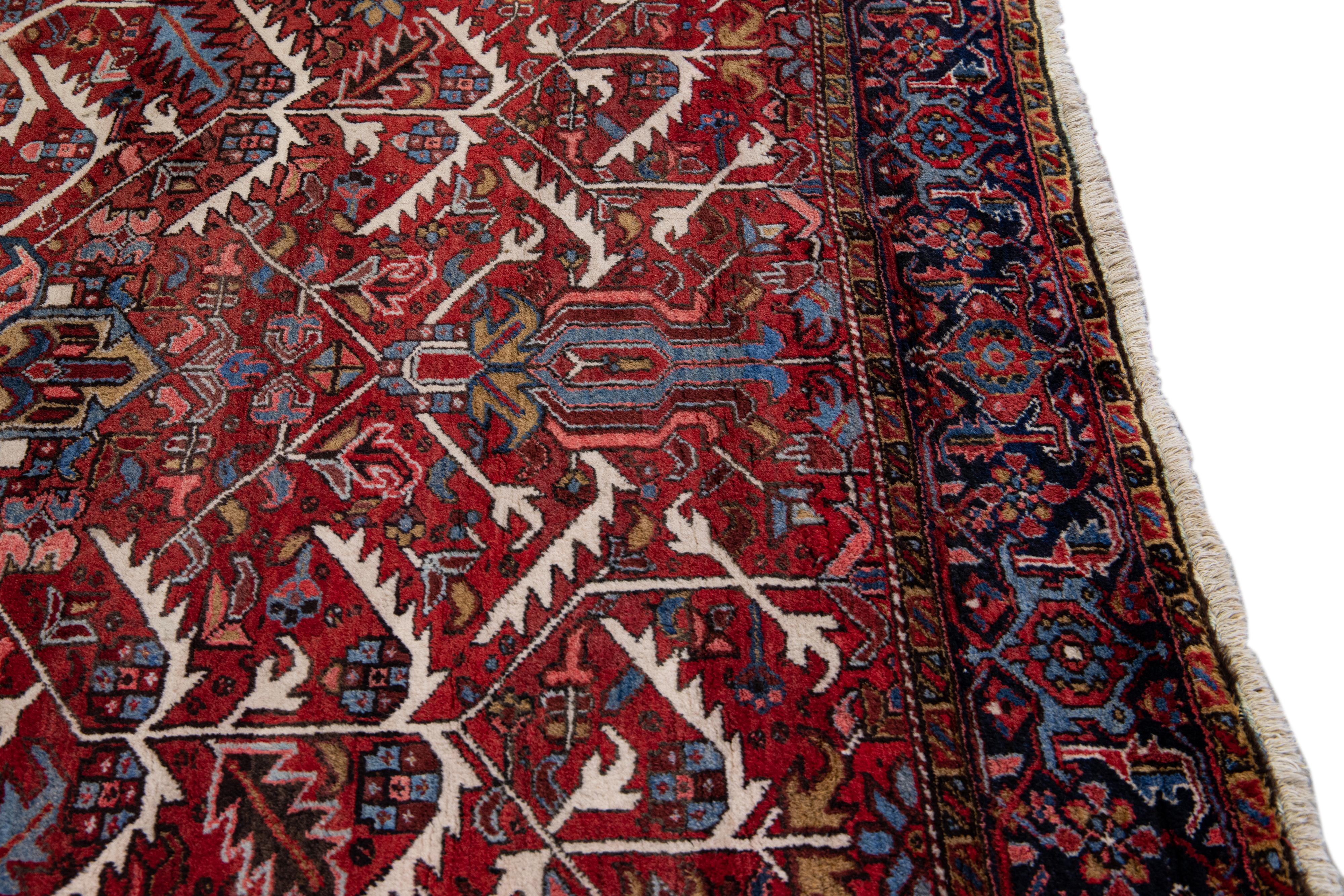 Red Antique Persian Heriz Handmade Allover Designed Wool Rug For Sale 4