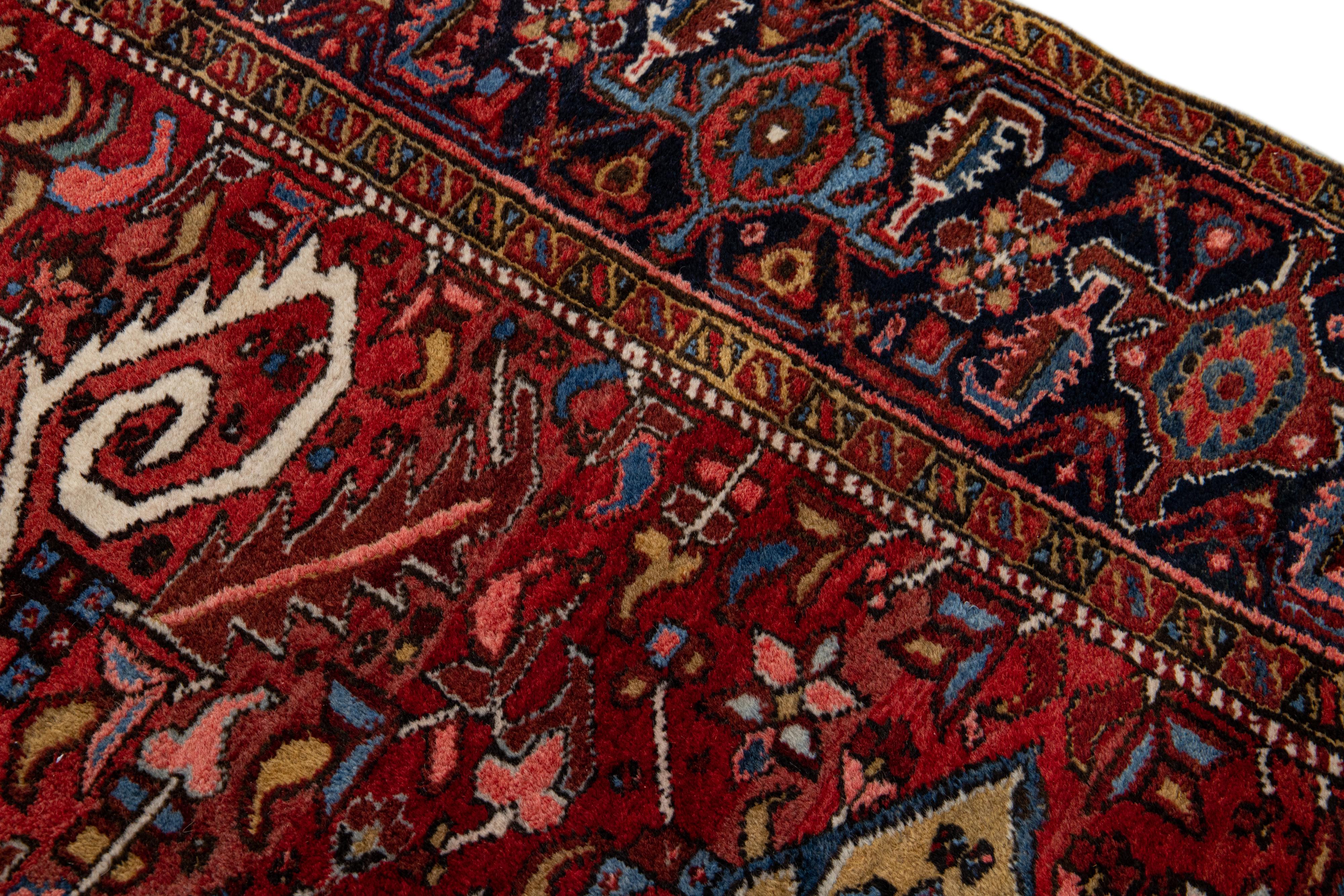 Red Antique Persian Heriz Handmade Allover Designed Wool Rug For Sale 5
