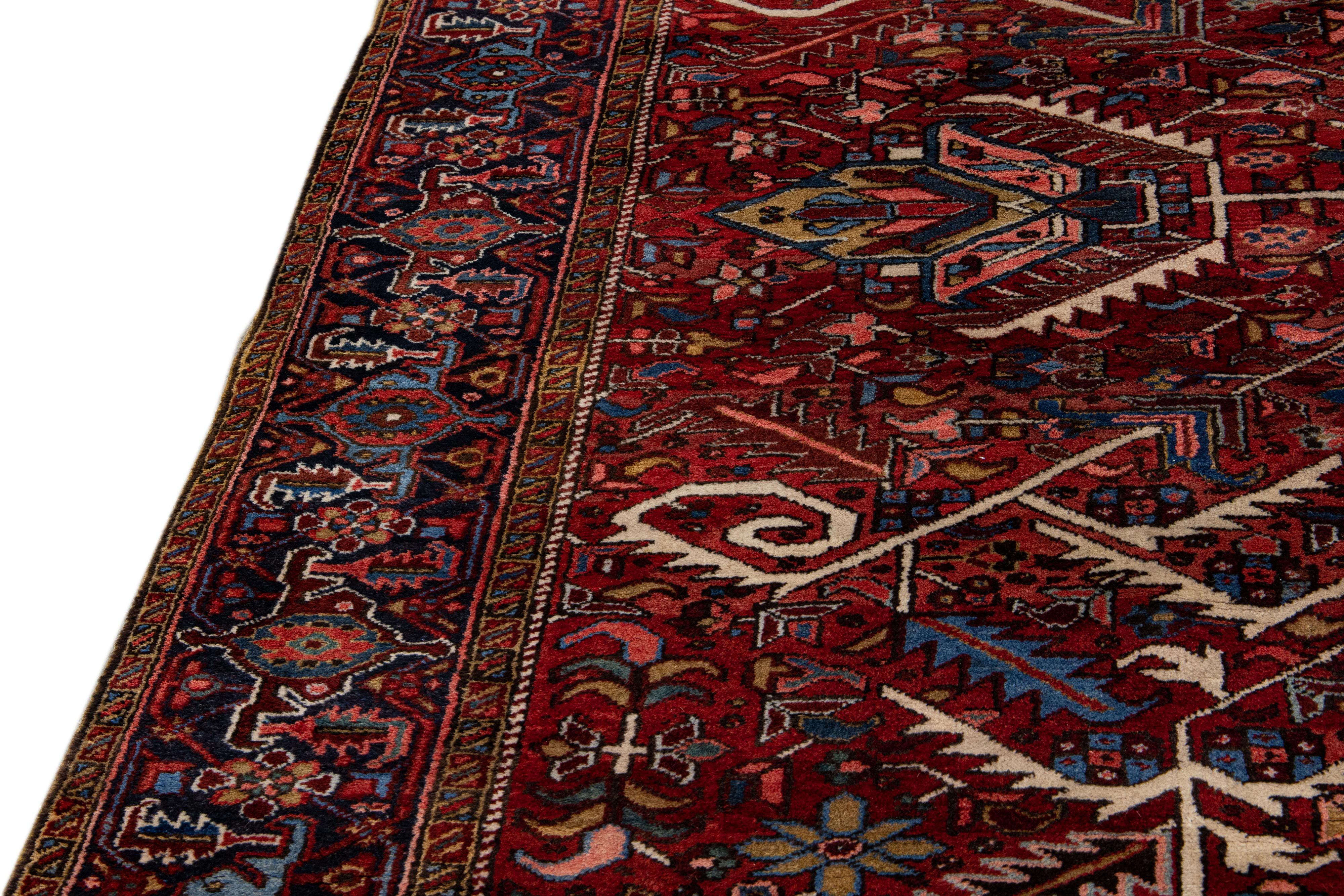 Red Antique Persian Heriz Handmade Allover Designed Wool Rug For Sale 6