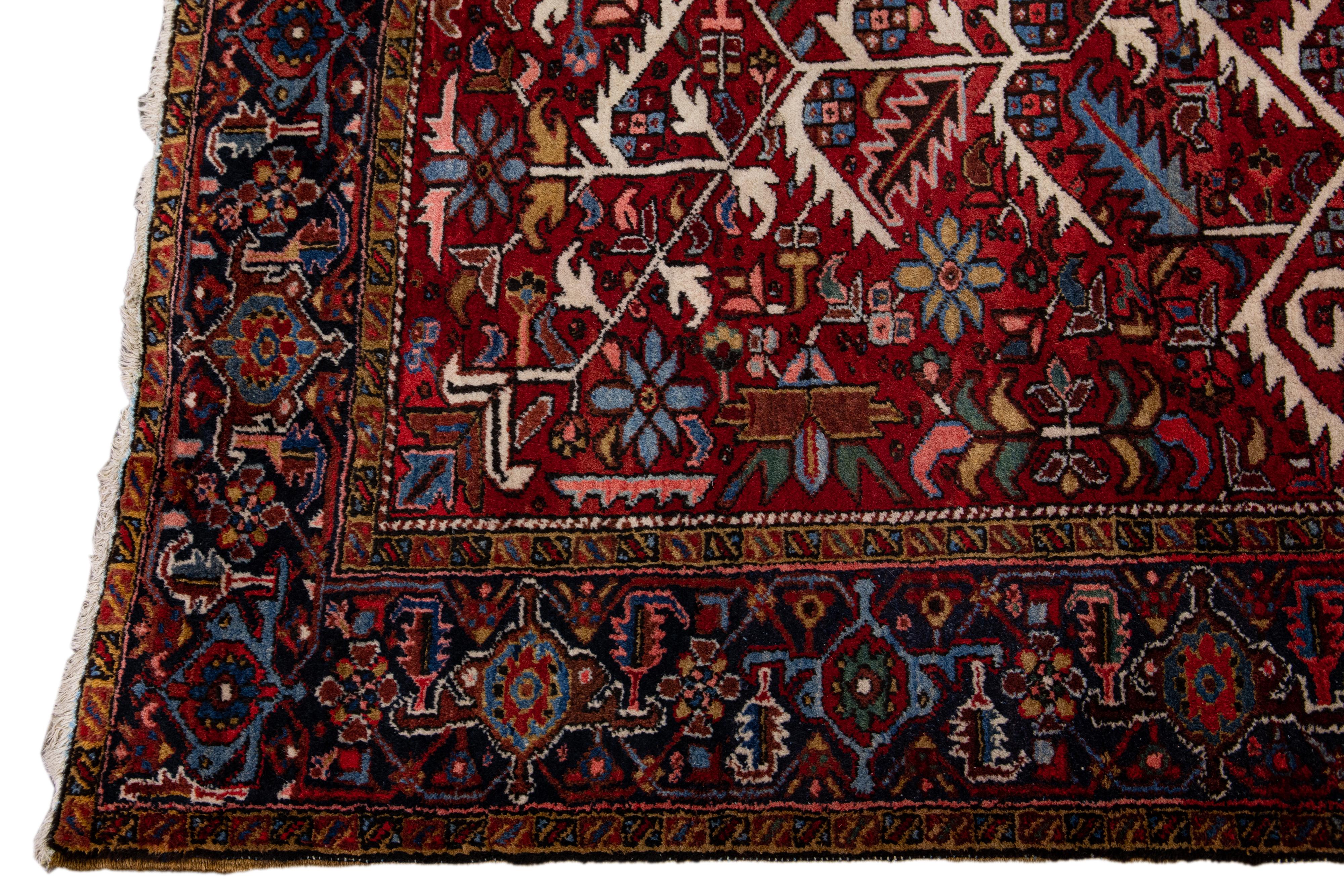 Hand-Knotted Red Antique Persian Heriz Handmade Allover Designed Wool Rug For Sale