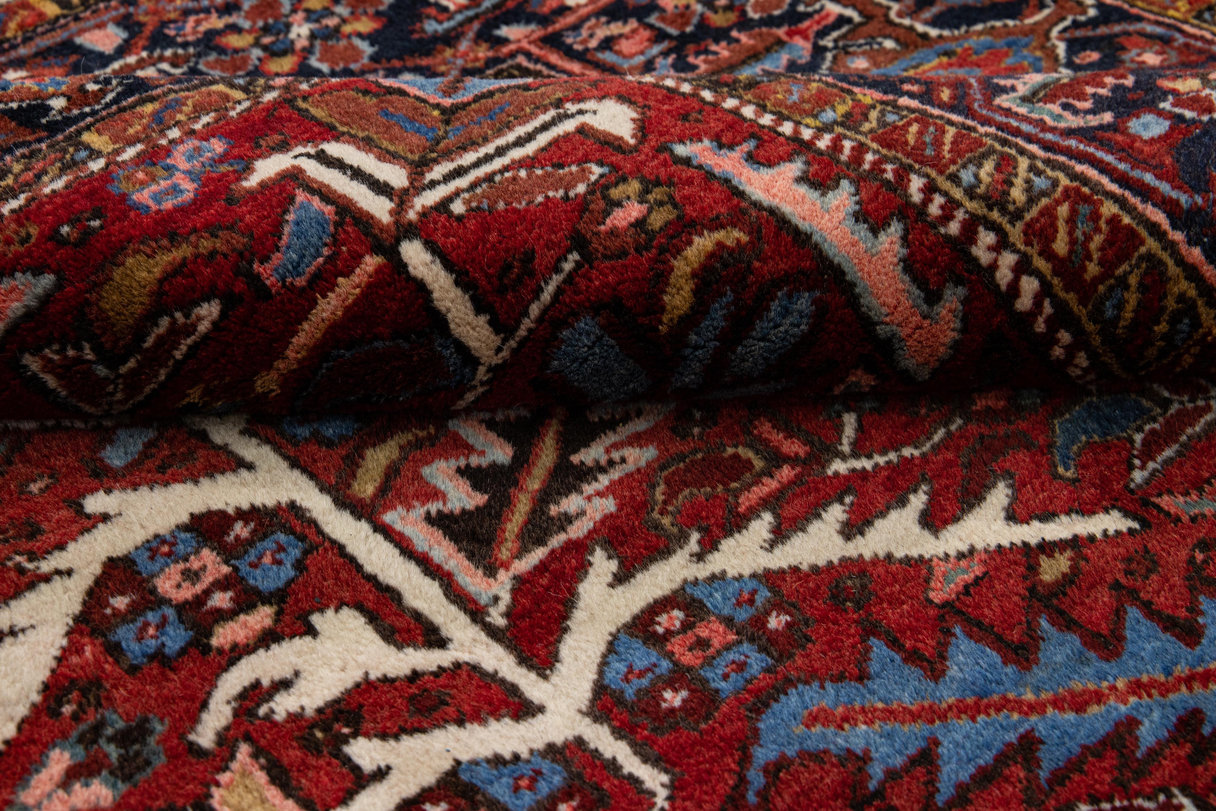 Red Antique Persian Heriz Handmade Allover Designed Wool Rug For Sale 1