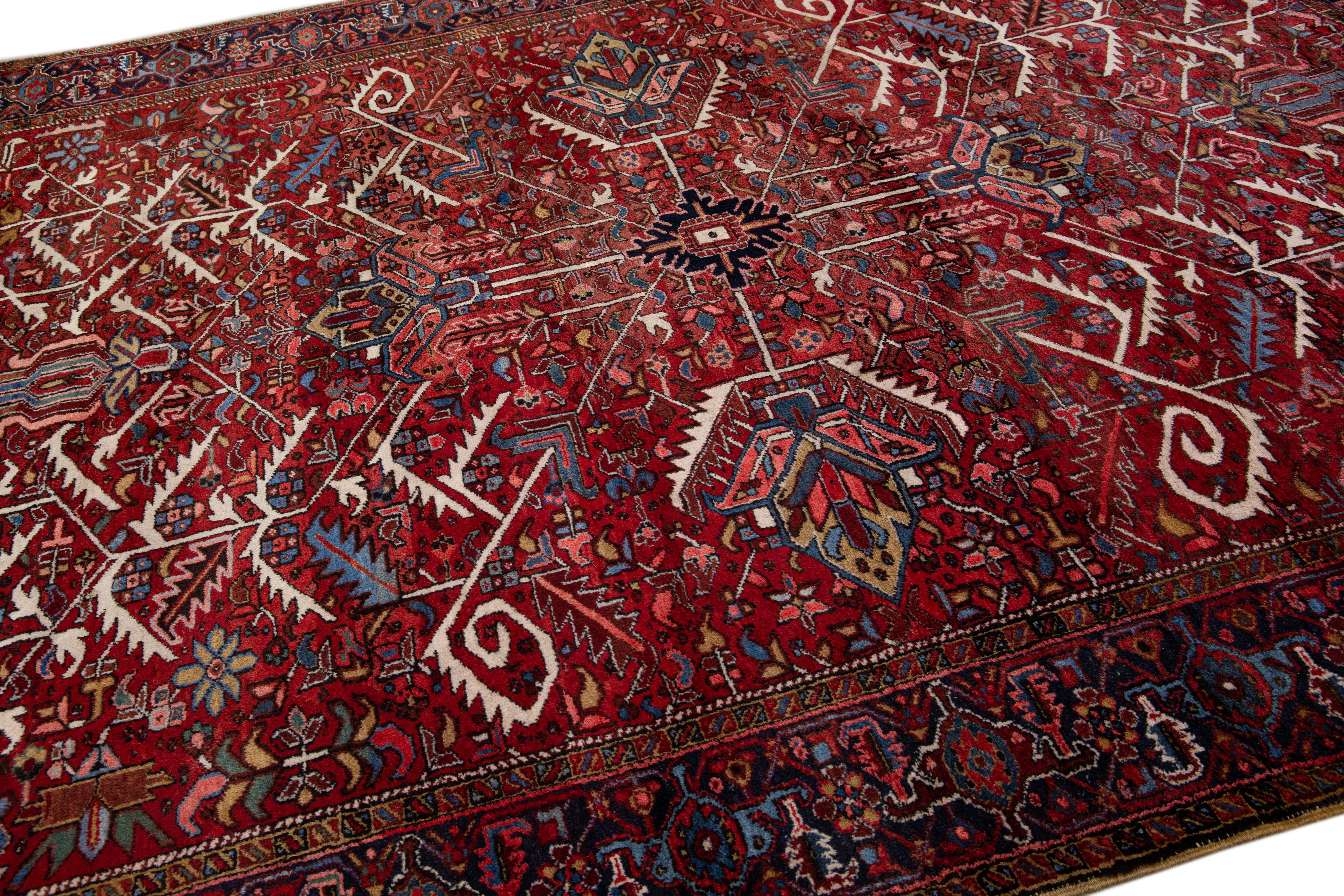 Red Antique Persian Heriz Handmade Allover Designed Wool Rug For Sale 2