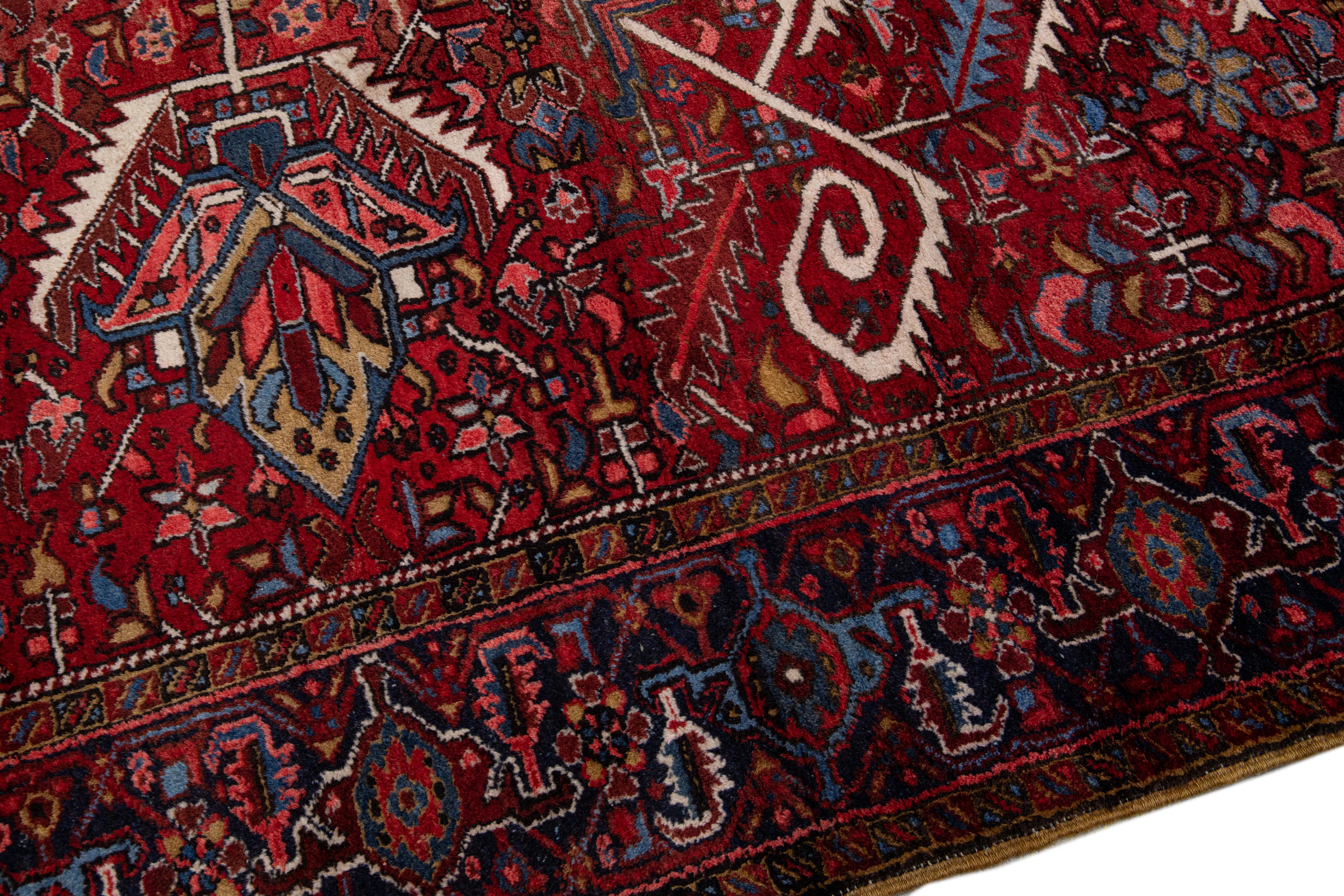 Red Antique Persian Heriz Handmade Allover Designed Wool Rug For Sale 3
