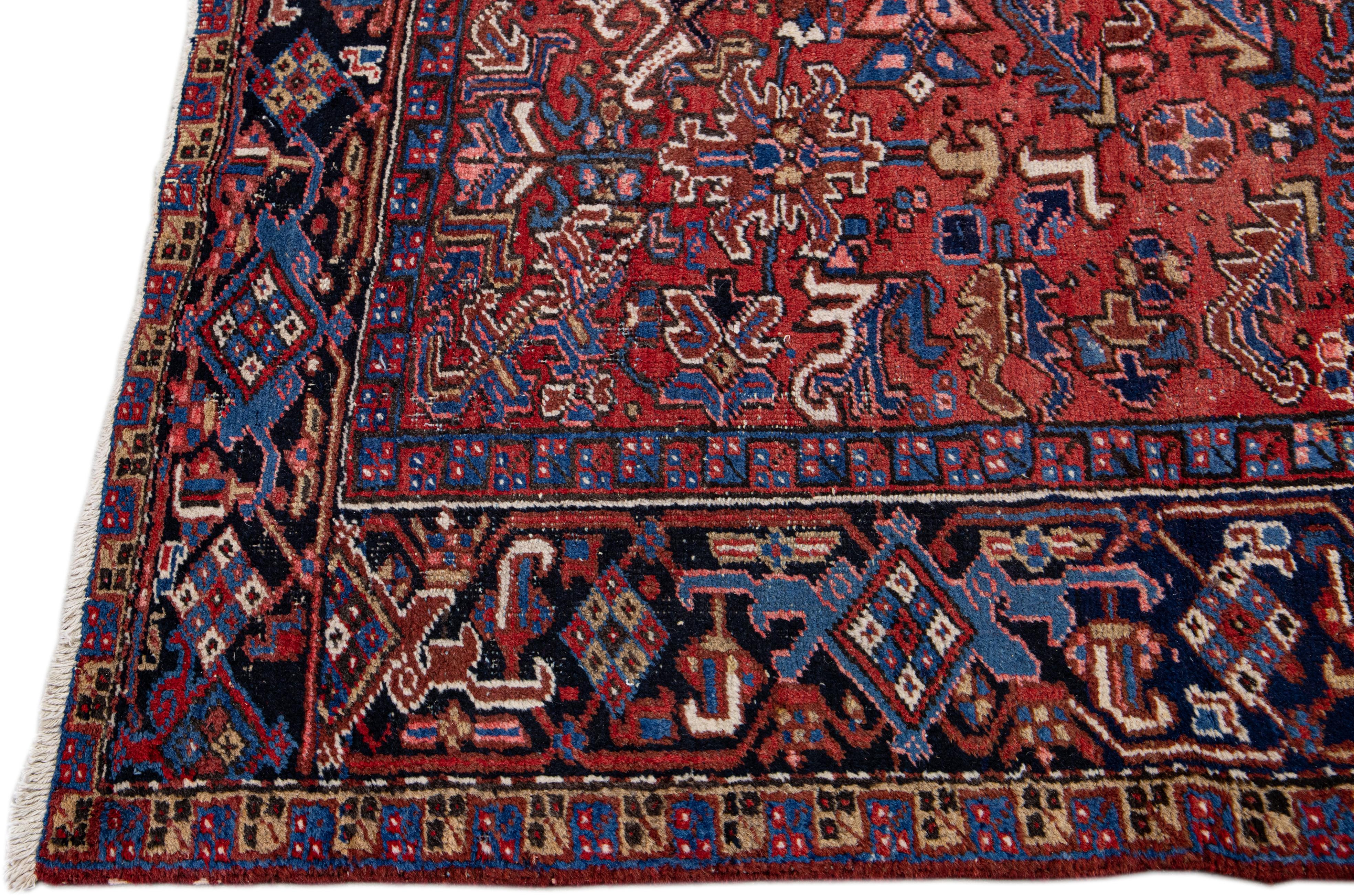 Hand-Knotted Red Antique Persian Heriz Handmade Allover Pattern Wool Rug For Sale