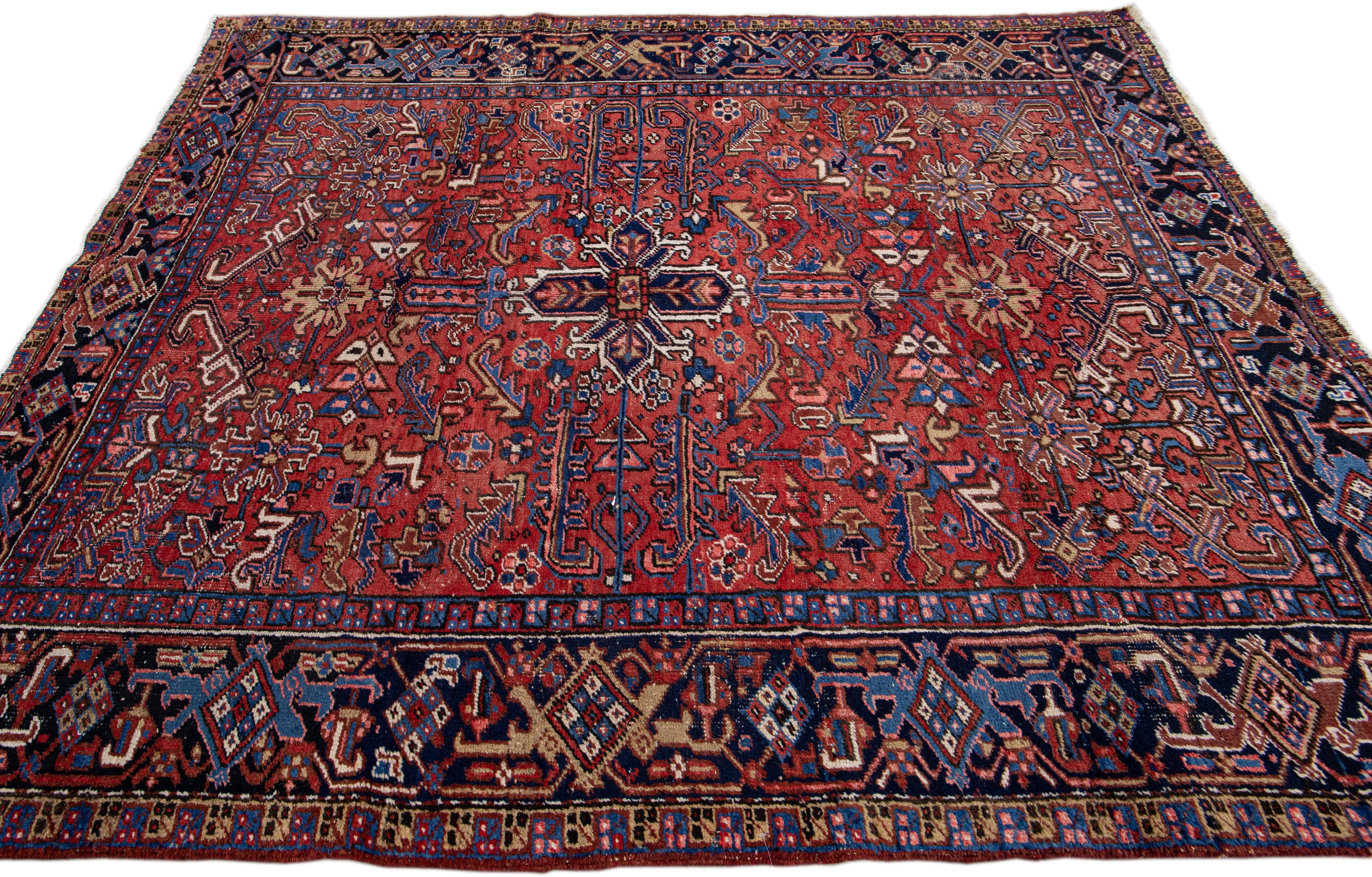 Red Antique Persian Heriz Handmade Allover Pattern Wool Rug In Good Condition For Sale In Norwalk, CT