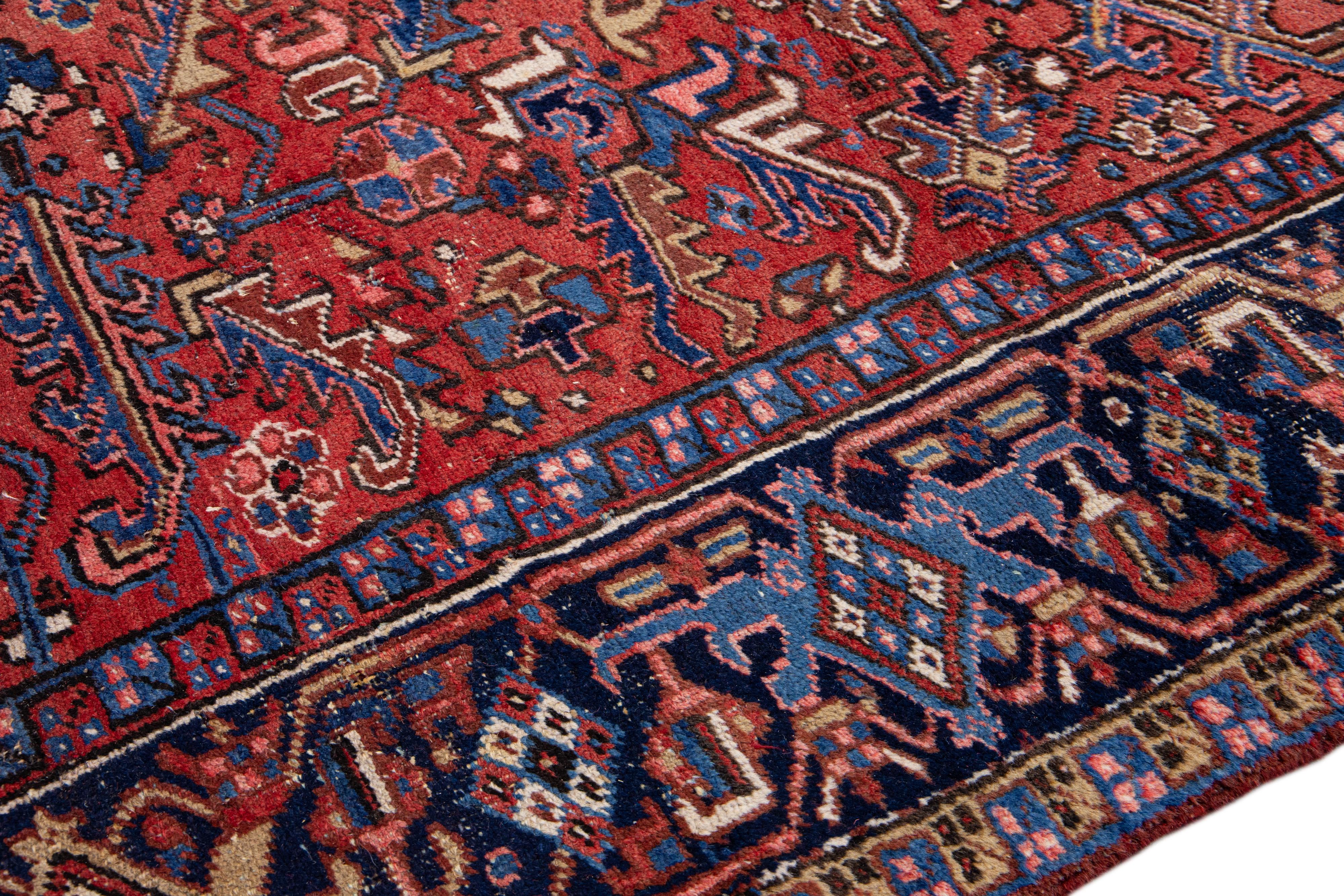 20th Century Red Antique Persian Heriz Handmade Allover Pattern Wool Rug For Sale