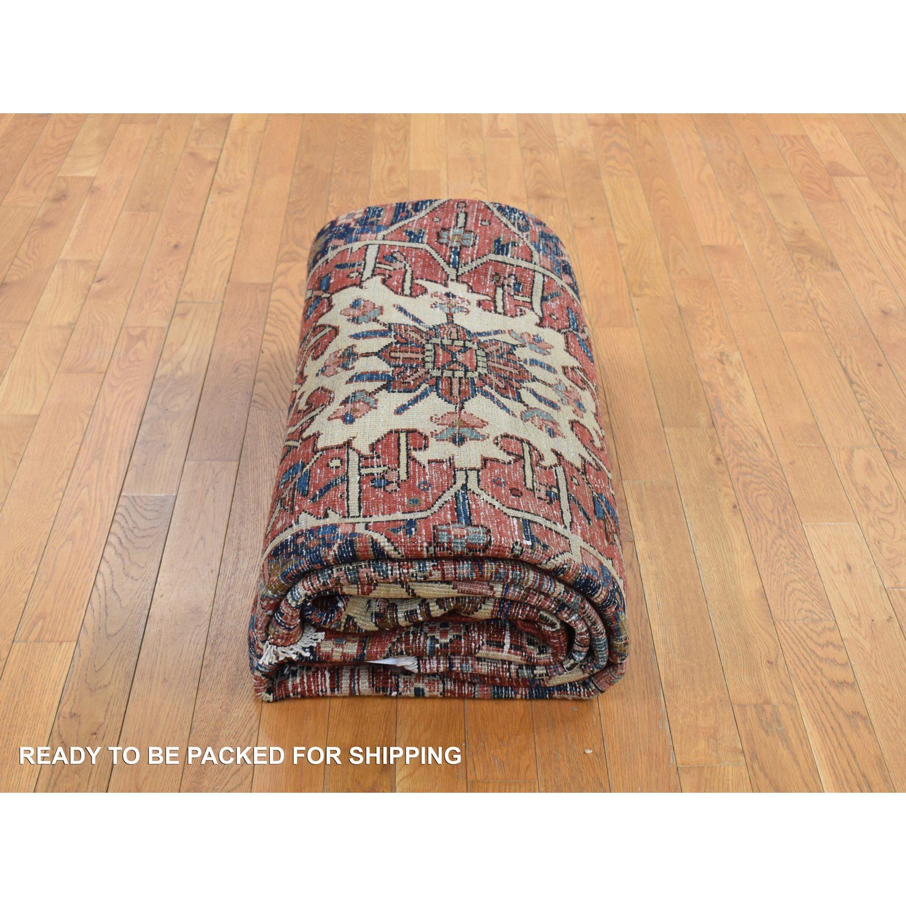 Roter antiker persischer Heriz-Teppich aus reiner Wolle, handgeknüpft, sauber, 9'1
