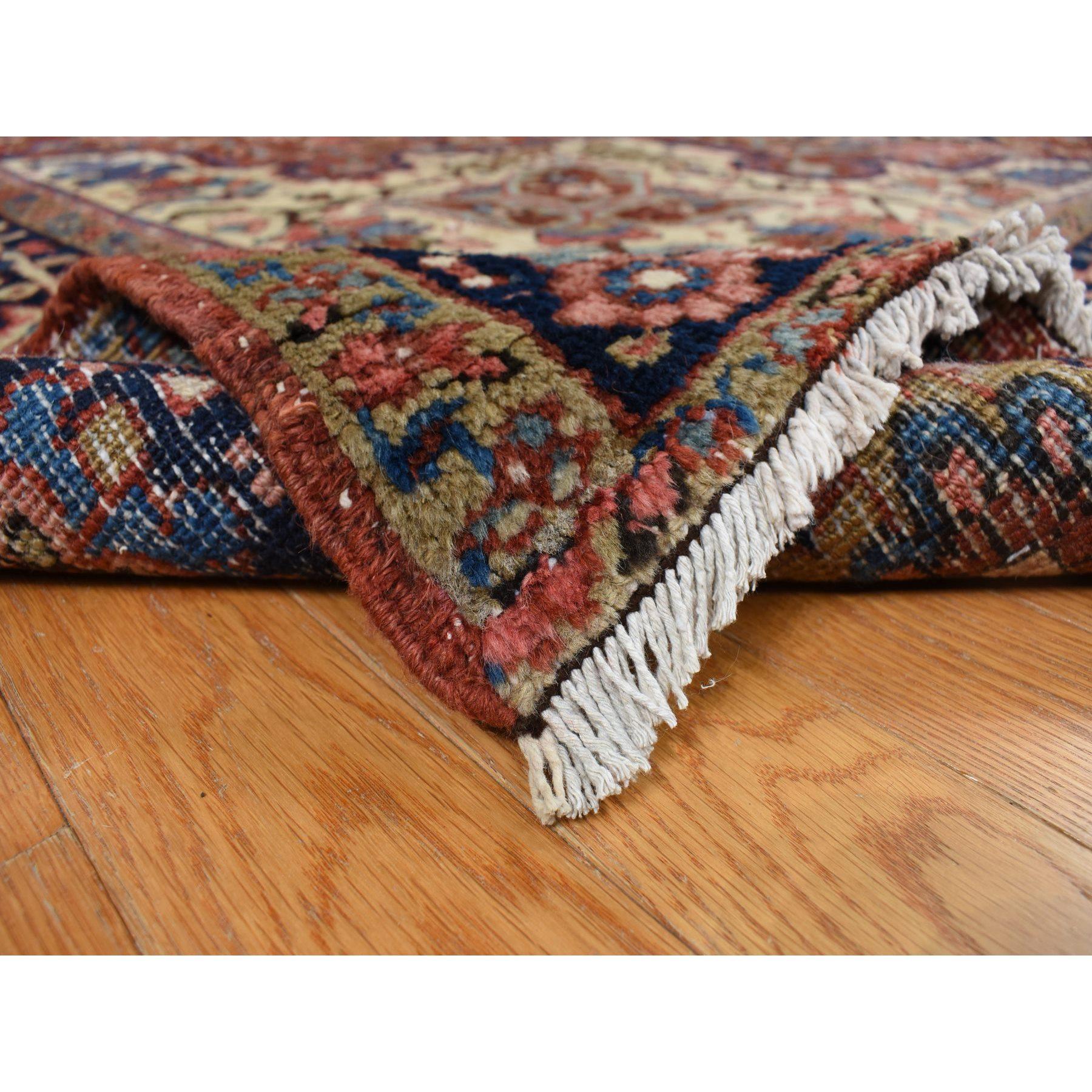 Early 20th Century Red Antique Persian Heriz Pure Wool Hand Knotted Even Wear Clean Rug 9'1