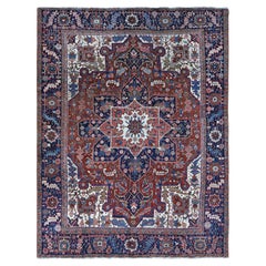 Roter antiker persischer Heriz-Teppich aus reiner Wolle, handgeknüpft, sauber, 9'1"x11'6"