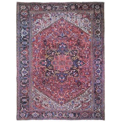 Red Antique Persian Heriz Pure Wool Hand Knotted XL Oriental Rug, 10'10" x 14'4"