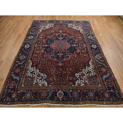Red Antique Zoroastrian Heris Worn Wool Hand Knotted Oriental Rug 8'3"x11'9"