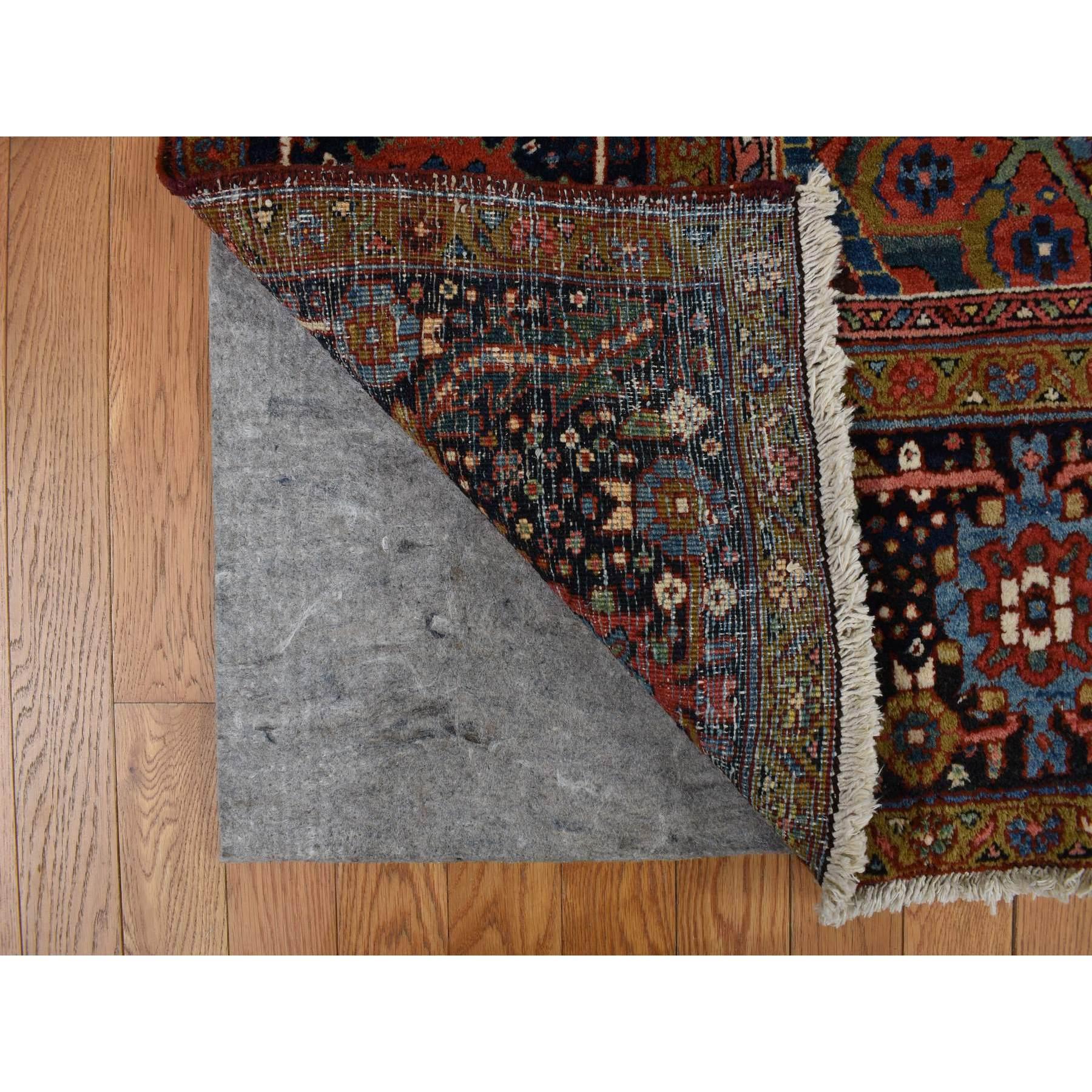 Hand-Knotted Red Antique Persian Heriz Soft Worn Wool Hand Knotted Oriental Rug 8'3