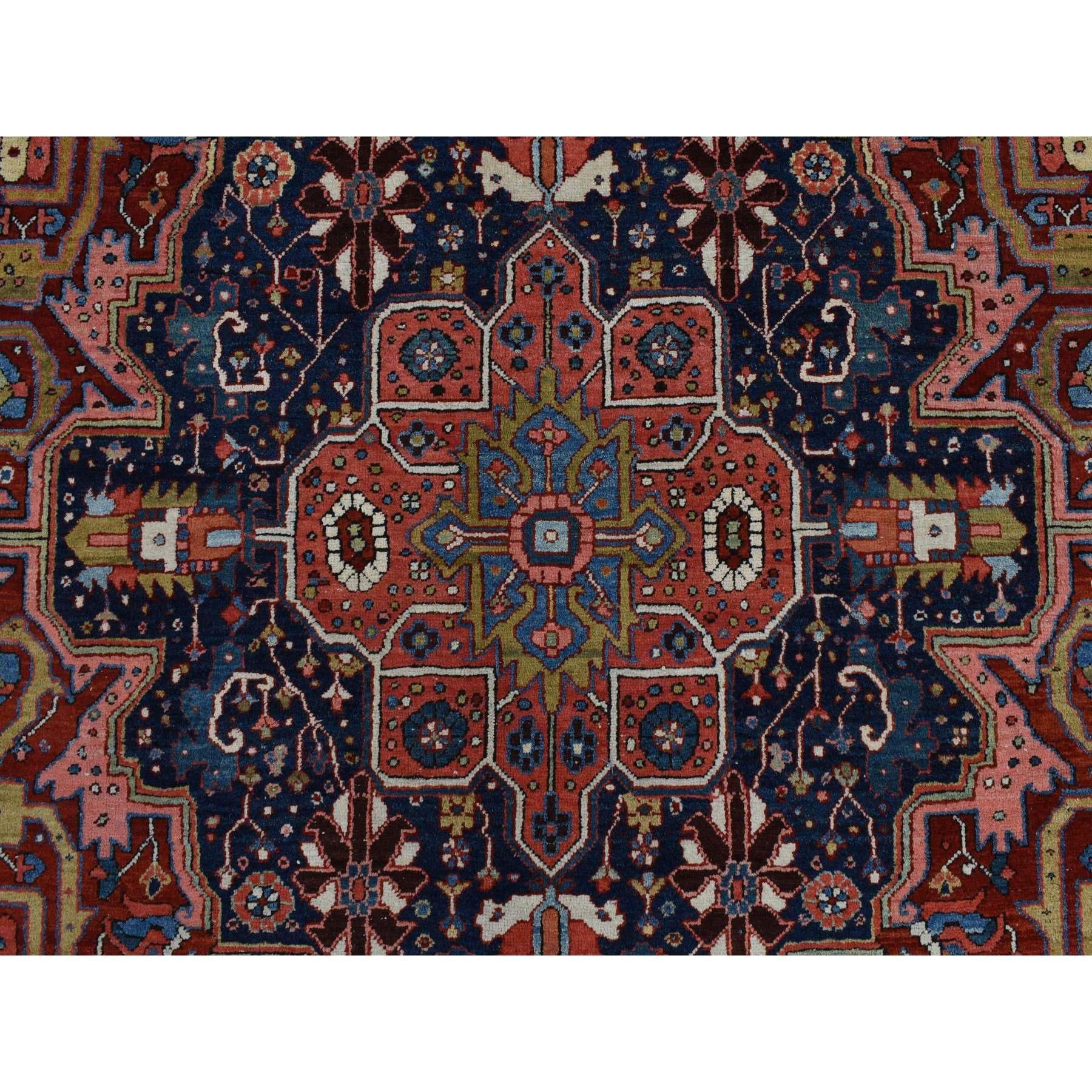 Early 20th Century Red Antique Persian Heriz Soft Worn Wool Hand Knotted Oriental Rug 8'3