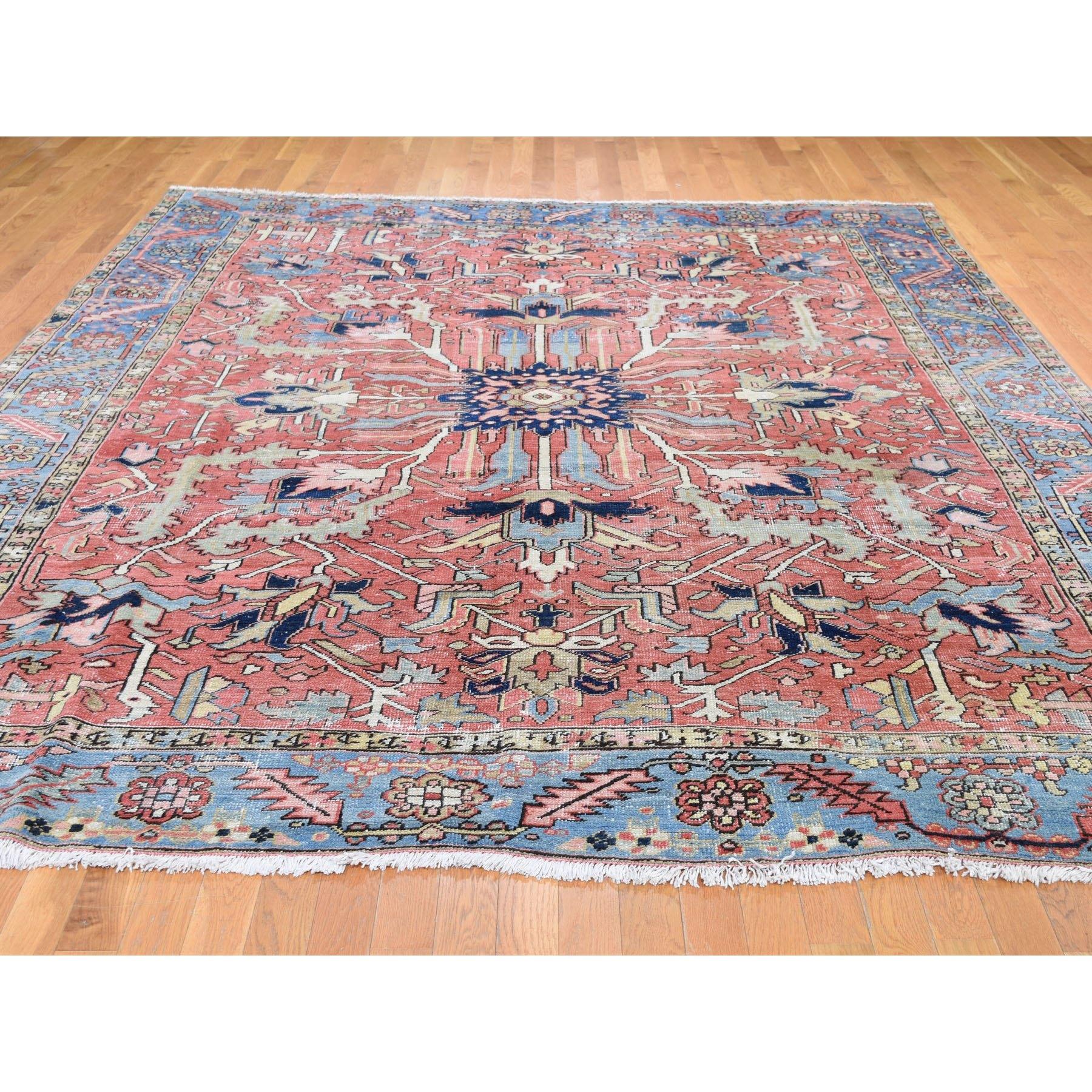 Heriz Serapi Red Antique Persian Heriz Some Wear Clean Hand Knotted Oriental Rug