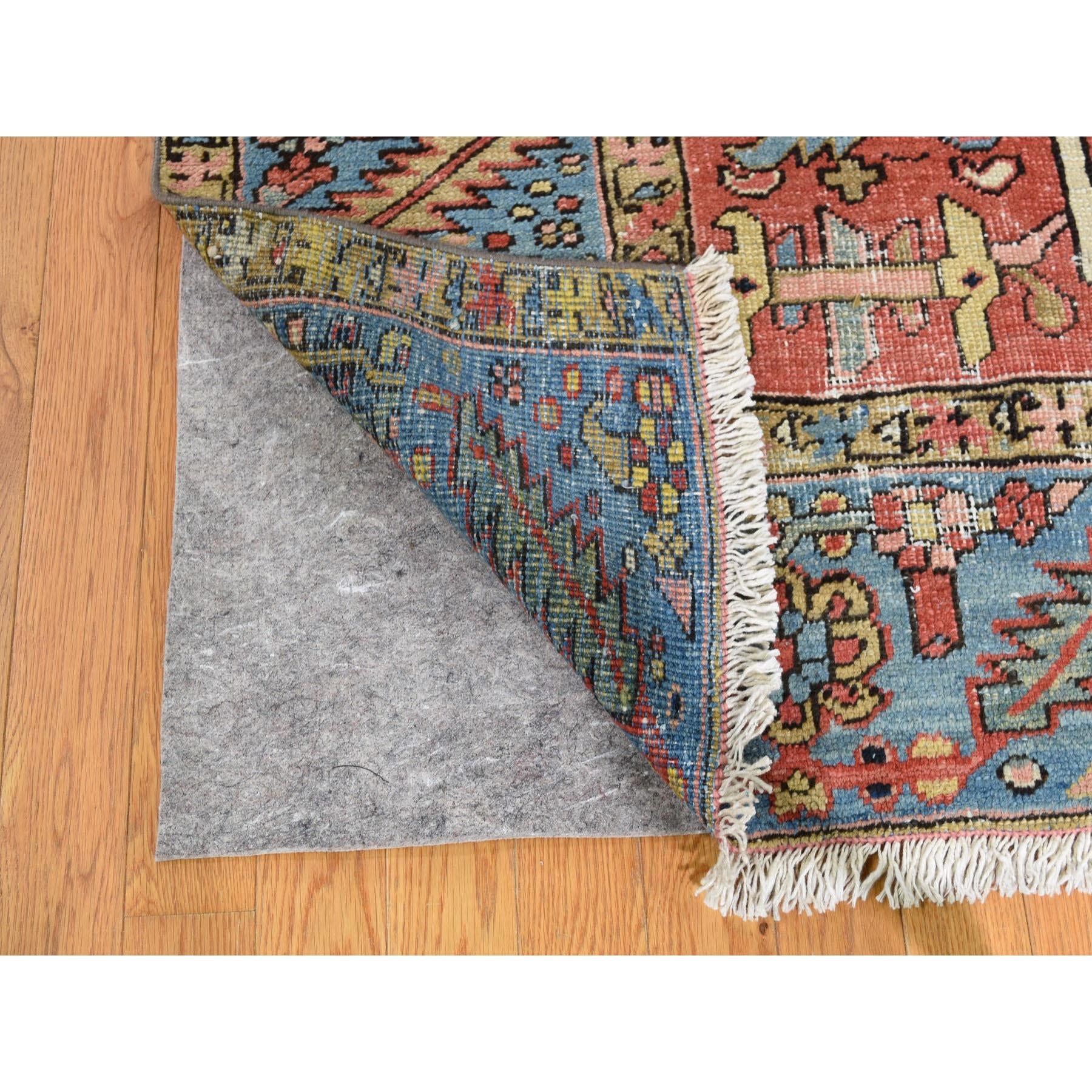 Red Antique Persian Heriz Some Wear Clean Hand Knotted Oriental Rug In Fair Condition In Carlstadt, NJ
