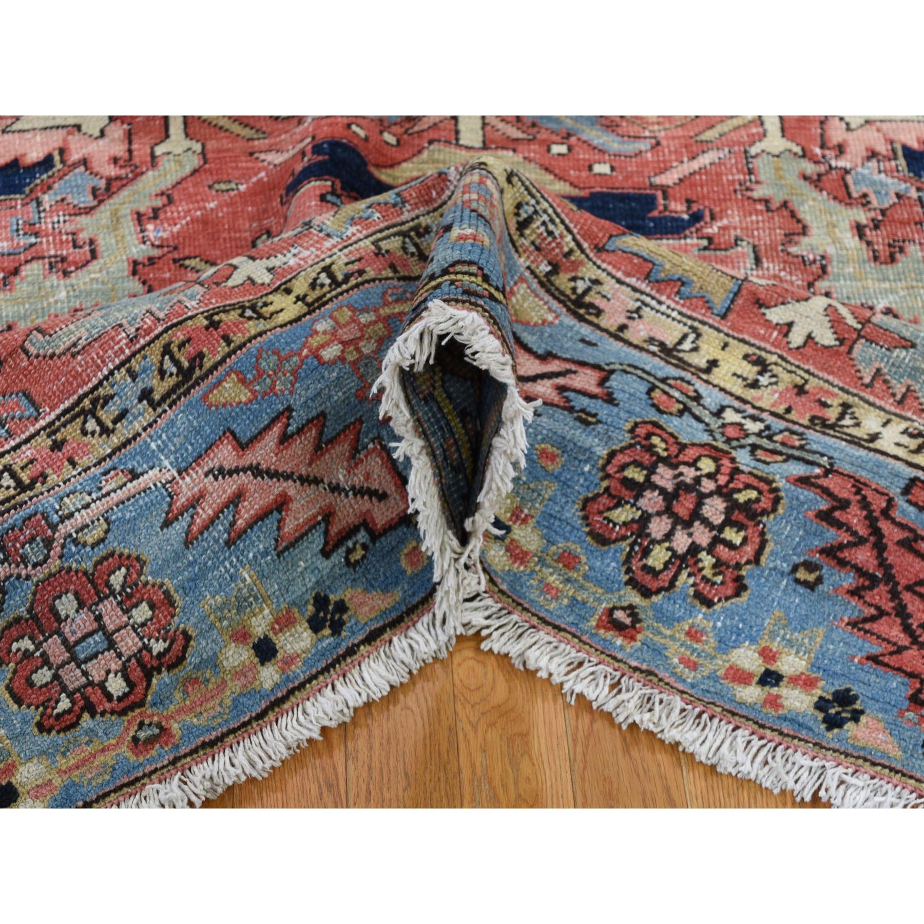 Early 20th Century Red Antique Persian Heriz Some Wear Clean Hand Knotted Oriental Rug
