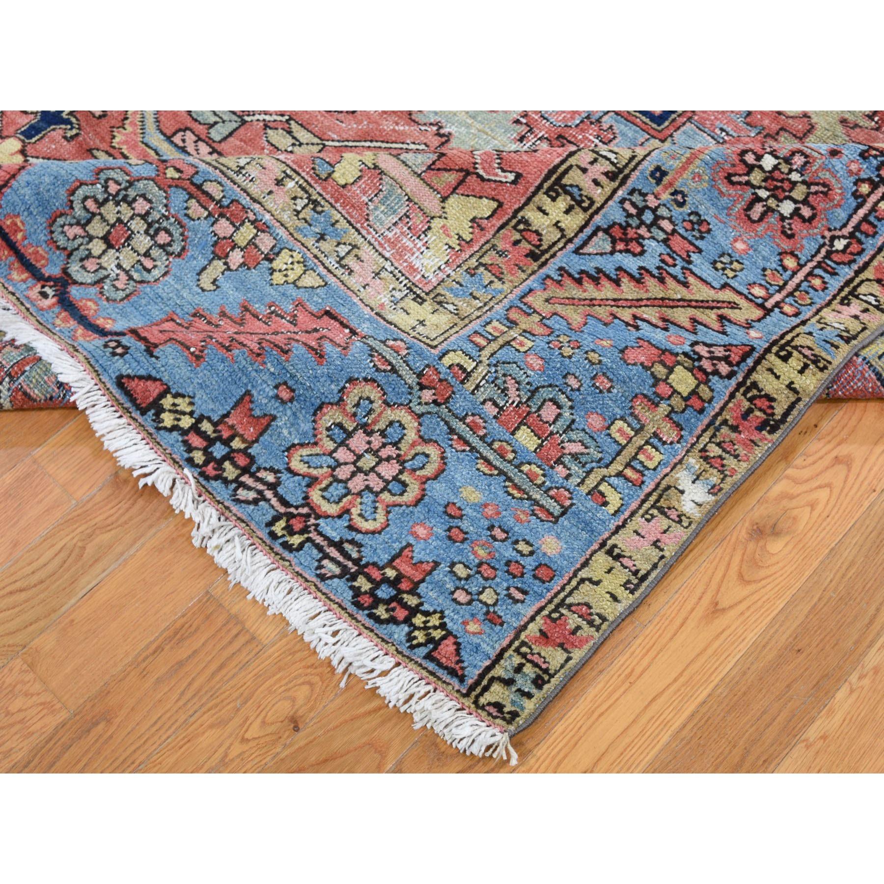 Wool Red Antique Persian Heriz Some Wear Clean Hand Knotted Oriental Rug