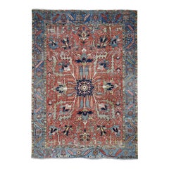 Red Antique Persian Heriz Some Wear Clean Hand Knotted Oriental Rug