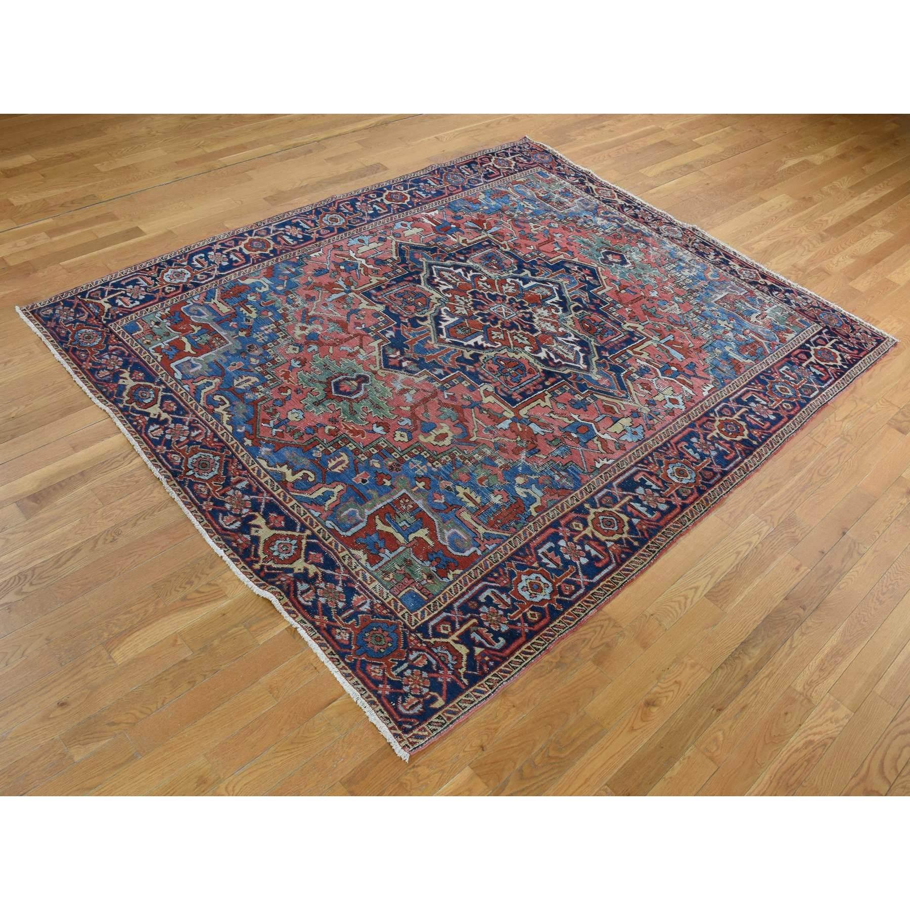 Hand-Knotted Red Antique Persian Heriz Wool Hand Knotted Unrestored Condition Cleaned Rug For Sale