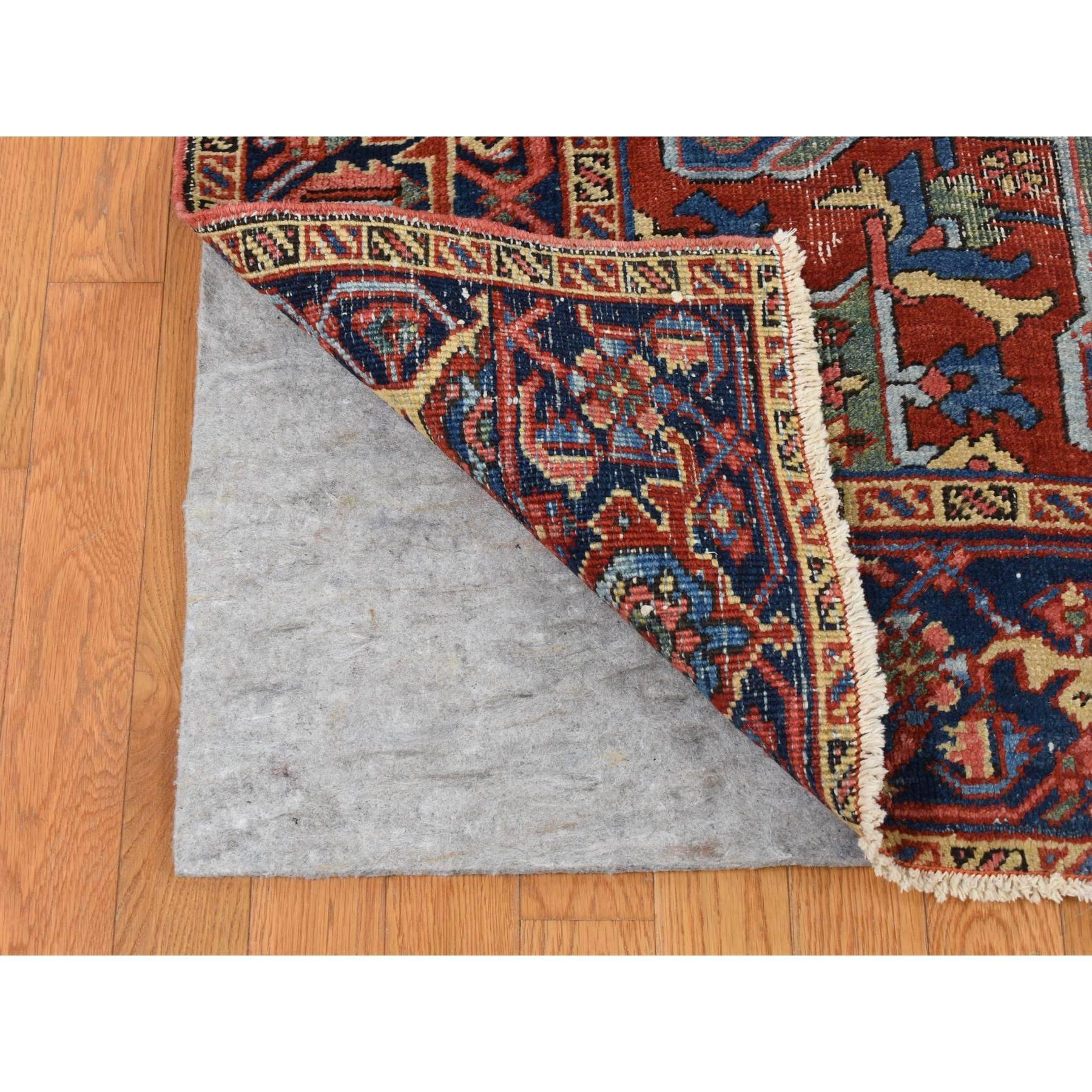 Red Antique Persian Heriz Wool Hand Knotted Unrestored Condition Cleaned Rug In Fair Condition For Sale In Carlstadt, NJ