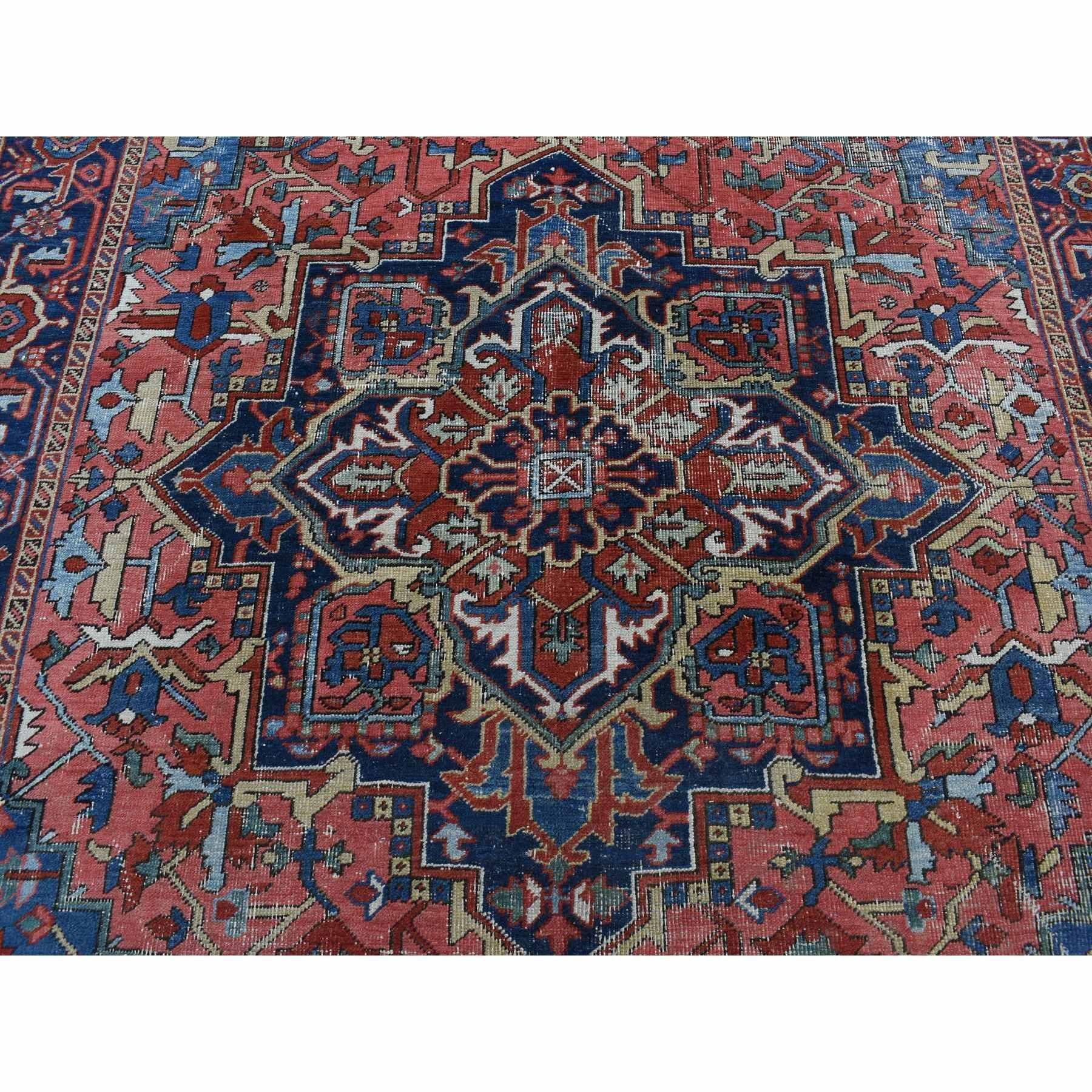 Red Antique Persian Heriz Wool Hand Knotted Unrestored Condition Cleaned Rug For Sale 3