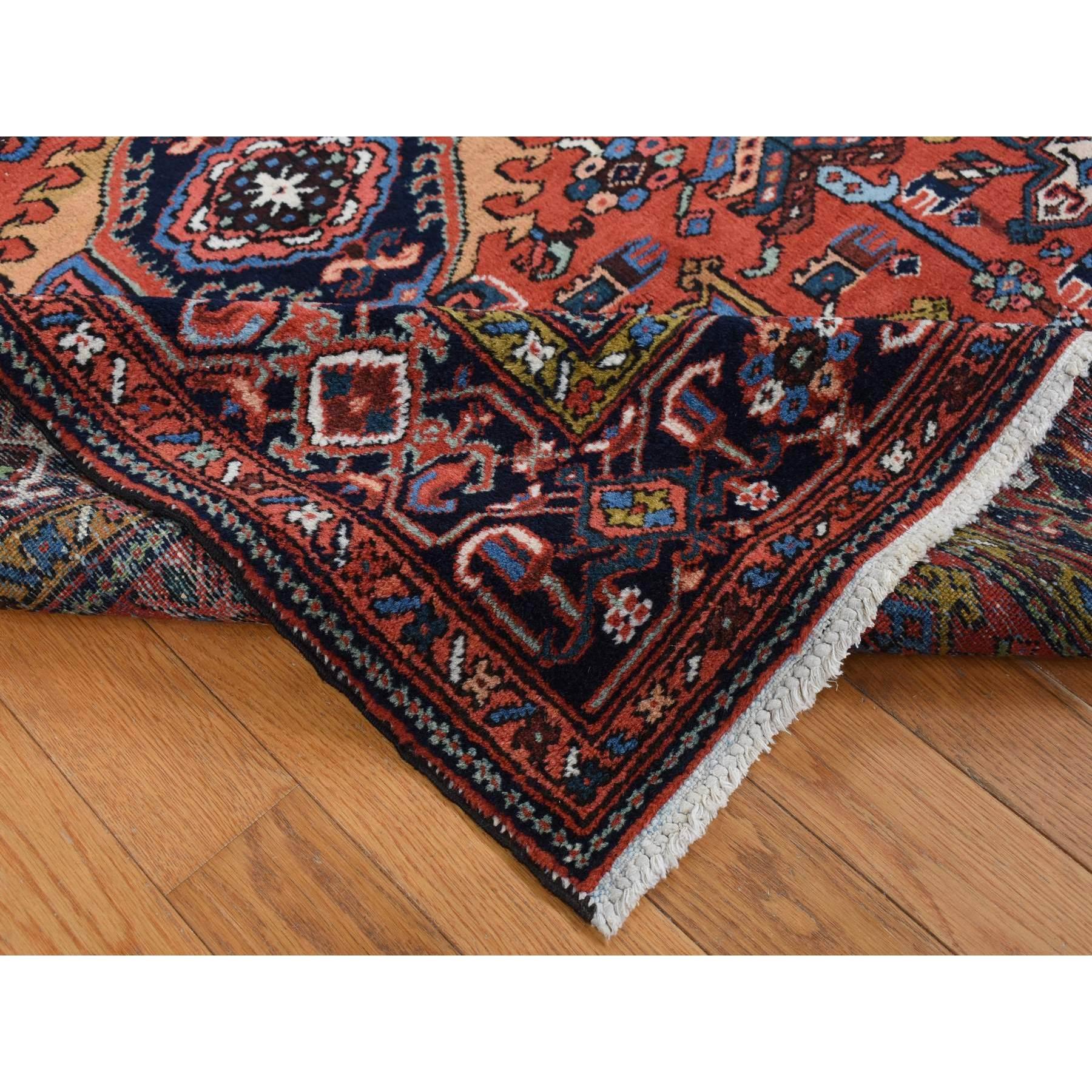 Mid-20th Century Red Antique Persian Karajeh Geometric Medallions Hand Knotted Pure Wool Rug For Sale
