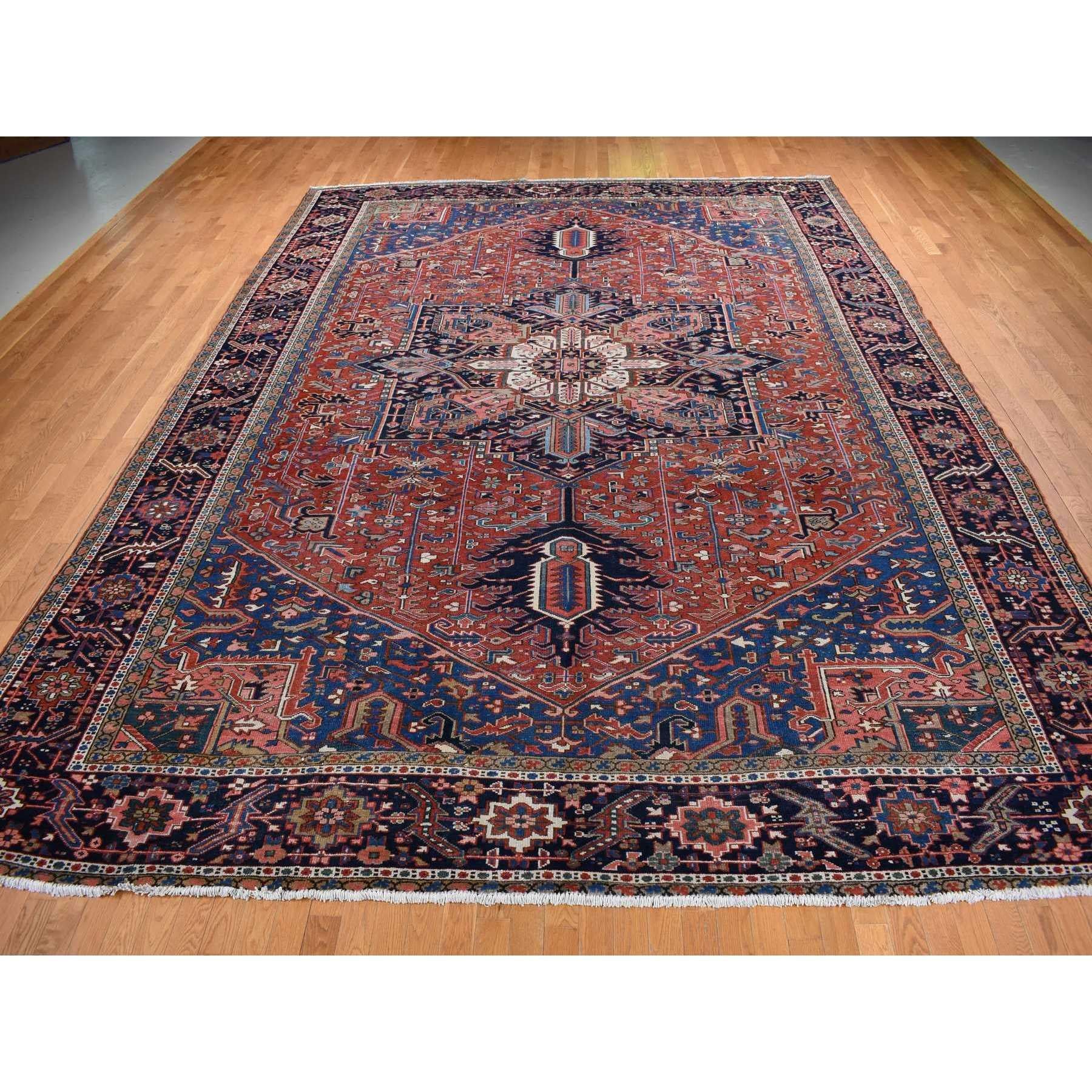 Medieval Red Antique Persian Karajeh Heriz Pure Wool Hand Knotted Clean Oversized Rug For Sale