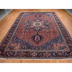 Red Antique Zoroastrian Karjihooz Heris Pure Wool Hand Knotted Clean XL Rug