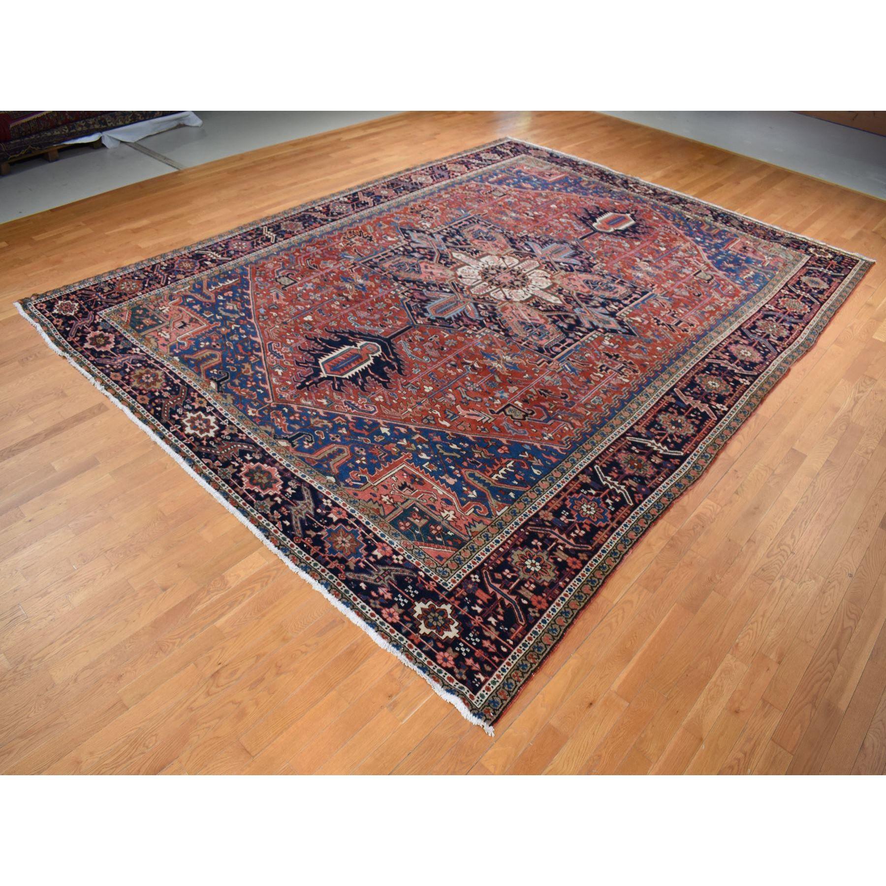 Hand-Knotted Red Antique Persian Karajeh Heriz Pure Wool Hand Knotted Clean Oversized Rug For Sale