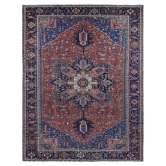 Roter antiker persischer Karajeh Heriz-Teppich aus reiner Wolle, handgeknüpft, übergroß