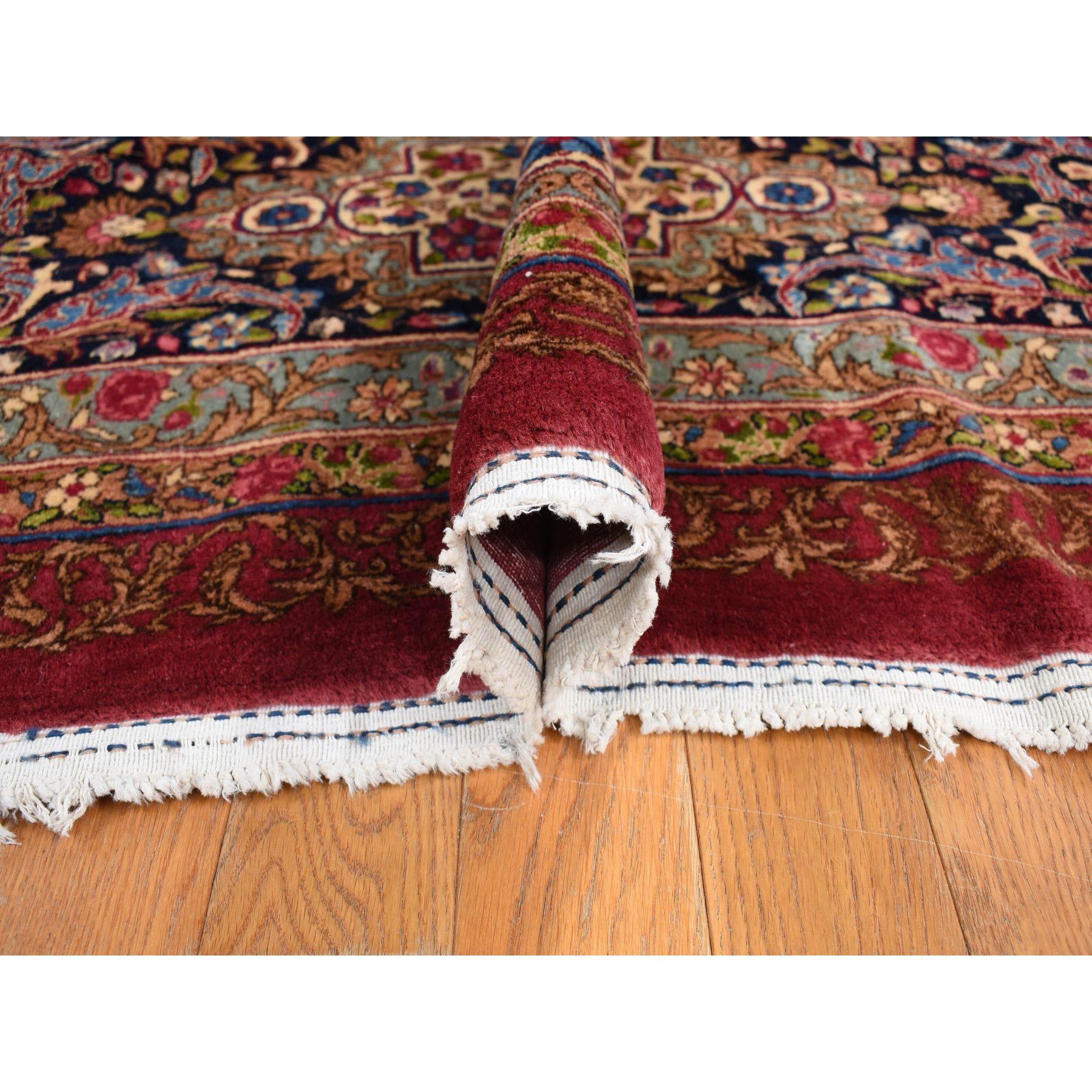 Red Antique Persian Kerman 300 KPSI Hand Knotted Wool Squarish Rug 11'8