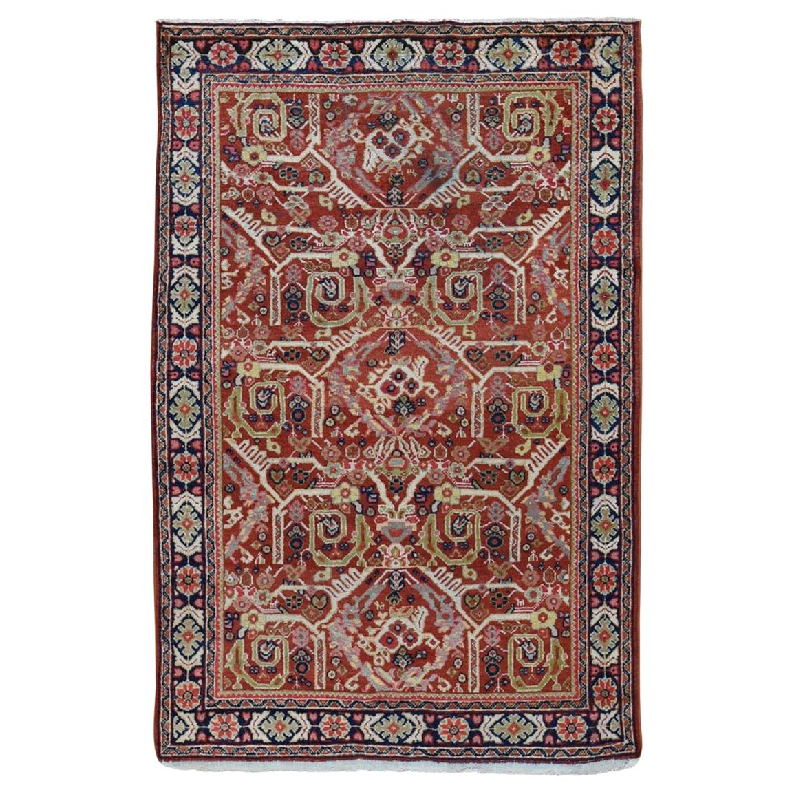Red Antique Persian Mahal Excellent Condition Hand Knotted Oriental Rug For Sale
