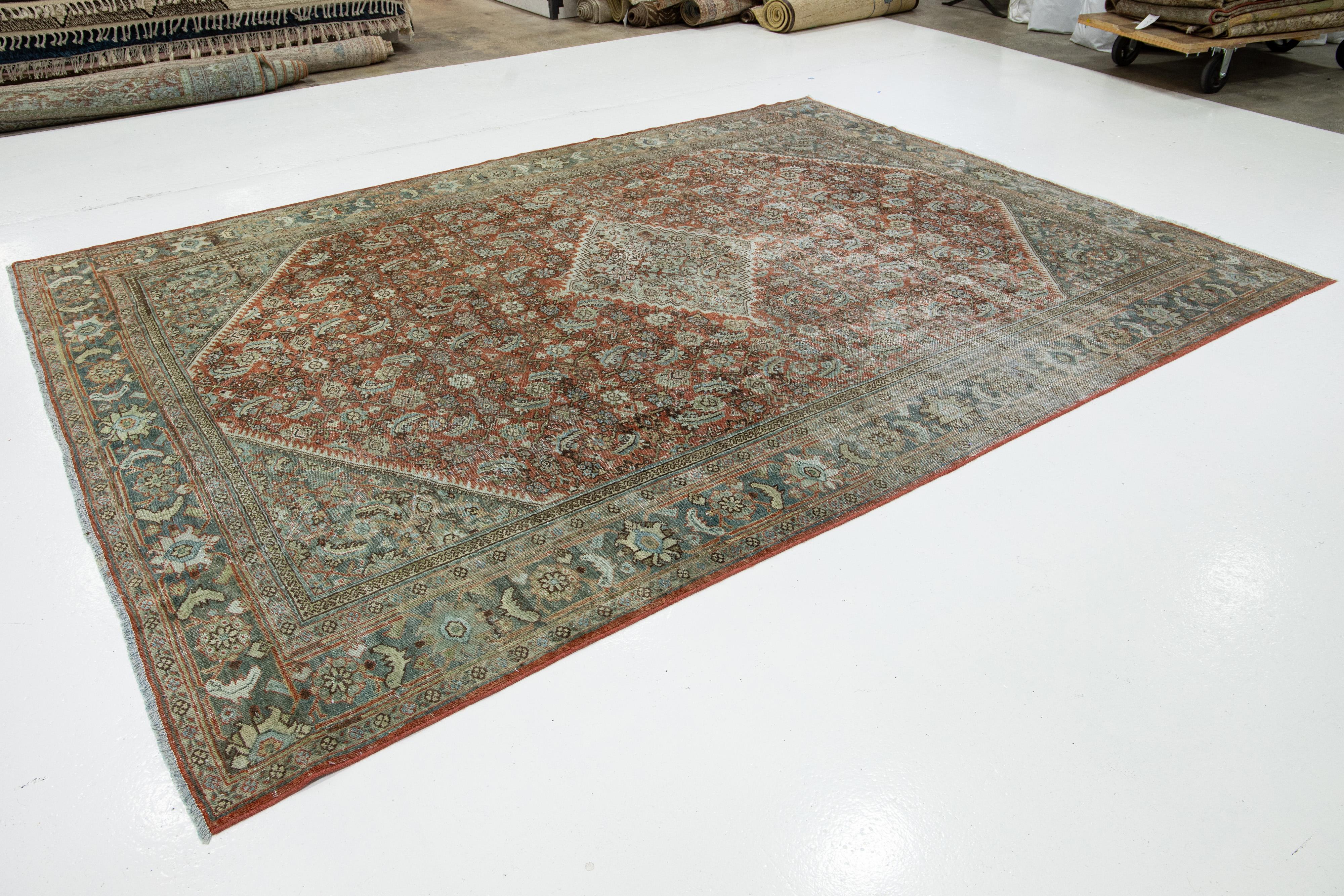 Hand-Knotted Red Antique Persian Mahal Wool Rug Allover Motif From The 1900s For Sale