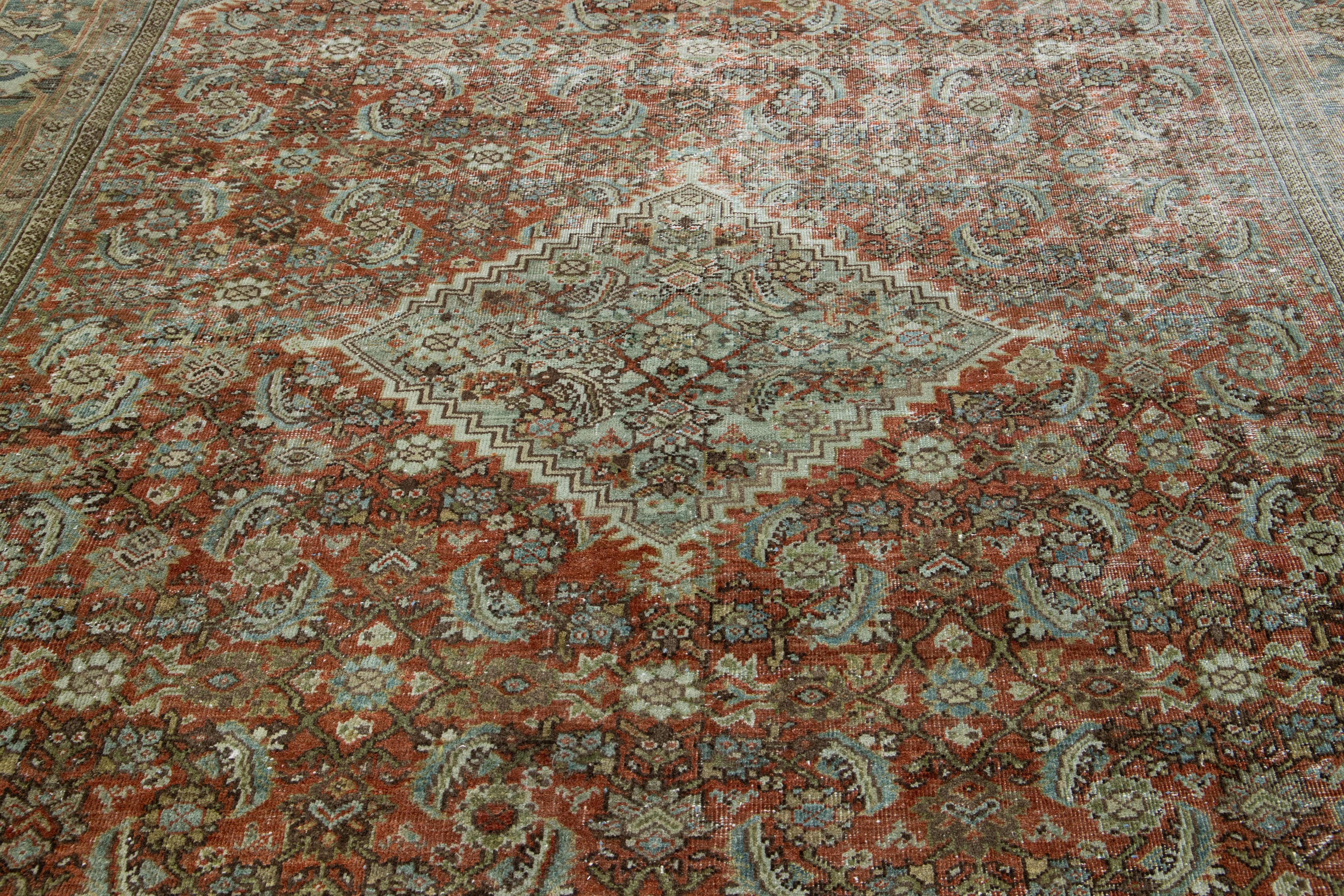 Red Antique Persian Mahal Wool Rug Allover Motif From The 1900s For Sale 2