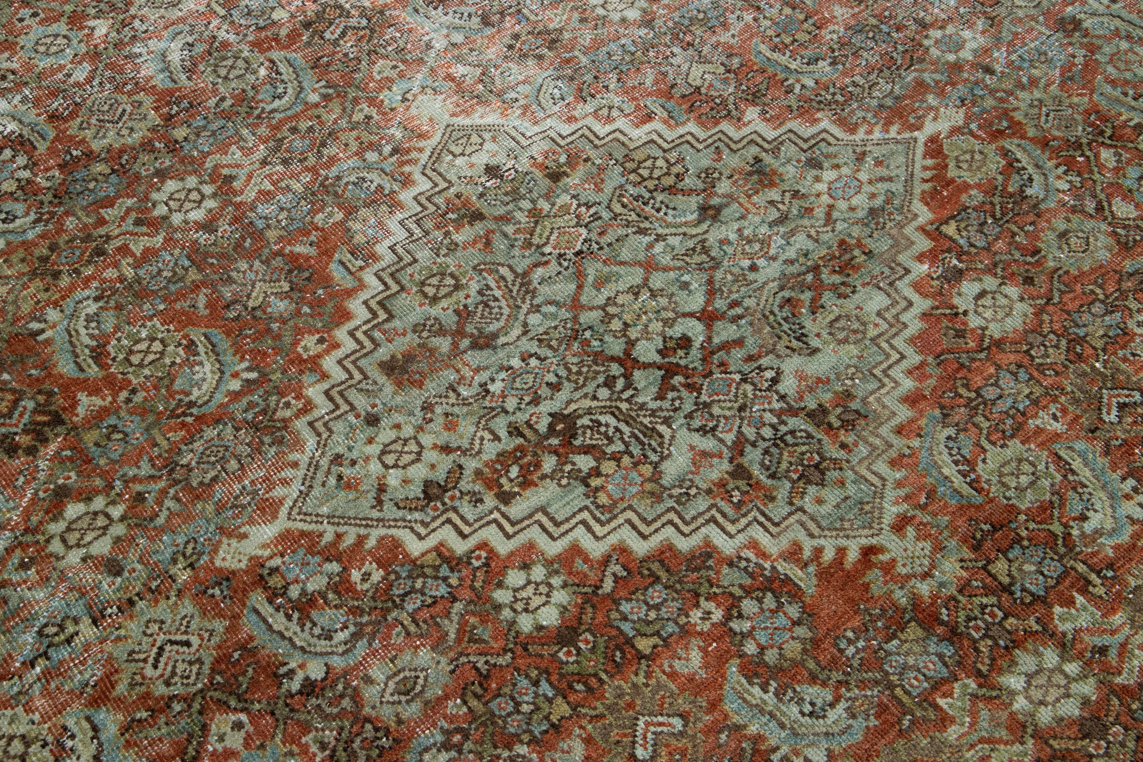 Red Antique Persian Mahal Wool Rug Allover Motif From The 1900s For Sale 3