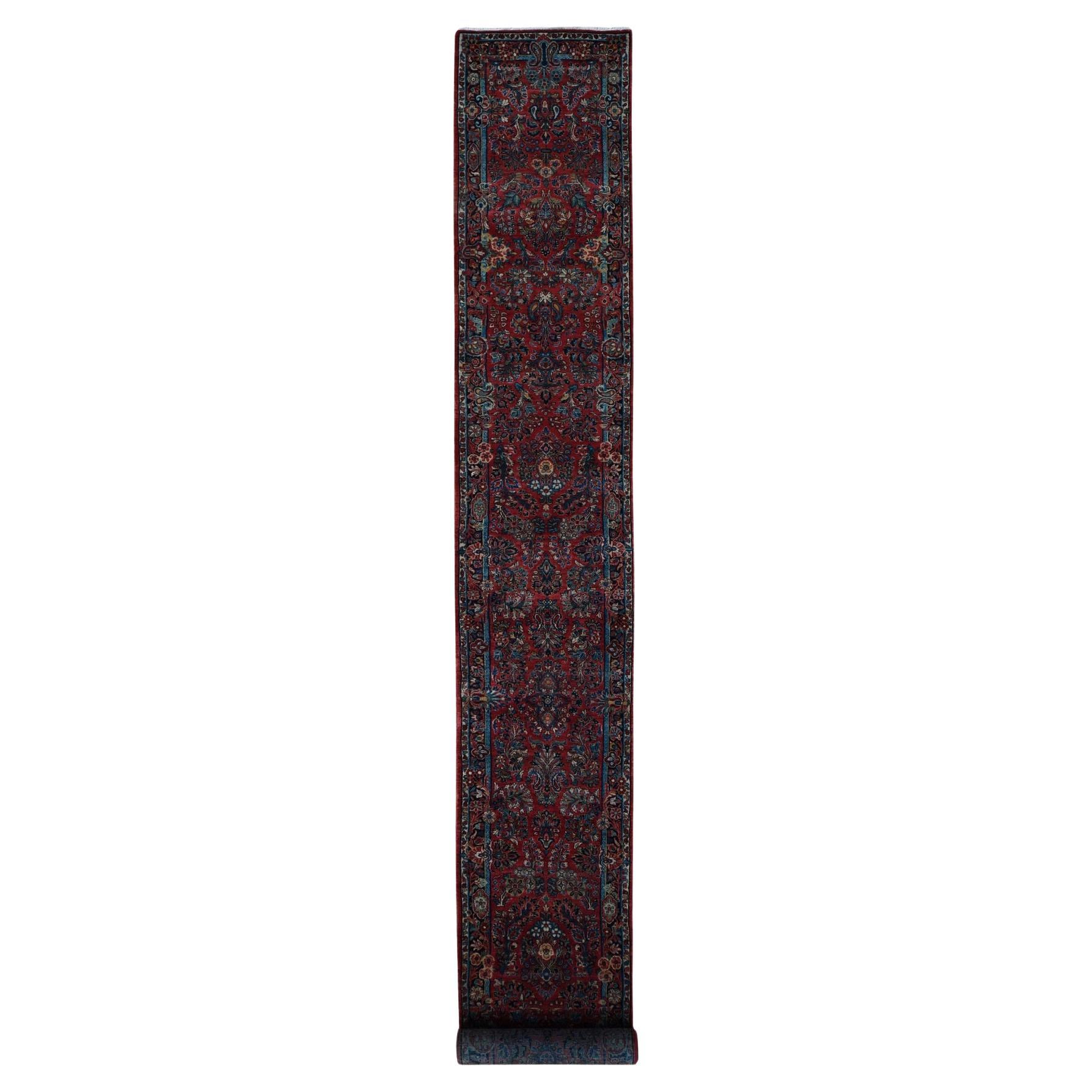 Red Antique Persian Saroogh Hand Knotted Wool Cleaned XL Runner Rug 2'6"x20'1" For Sale