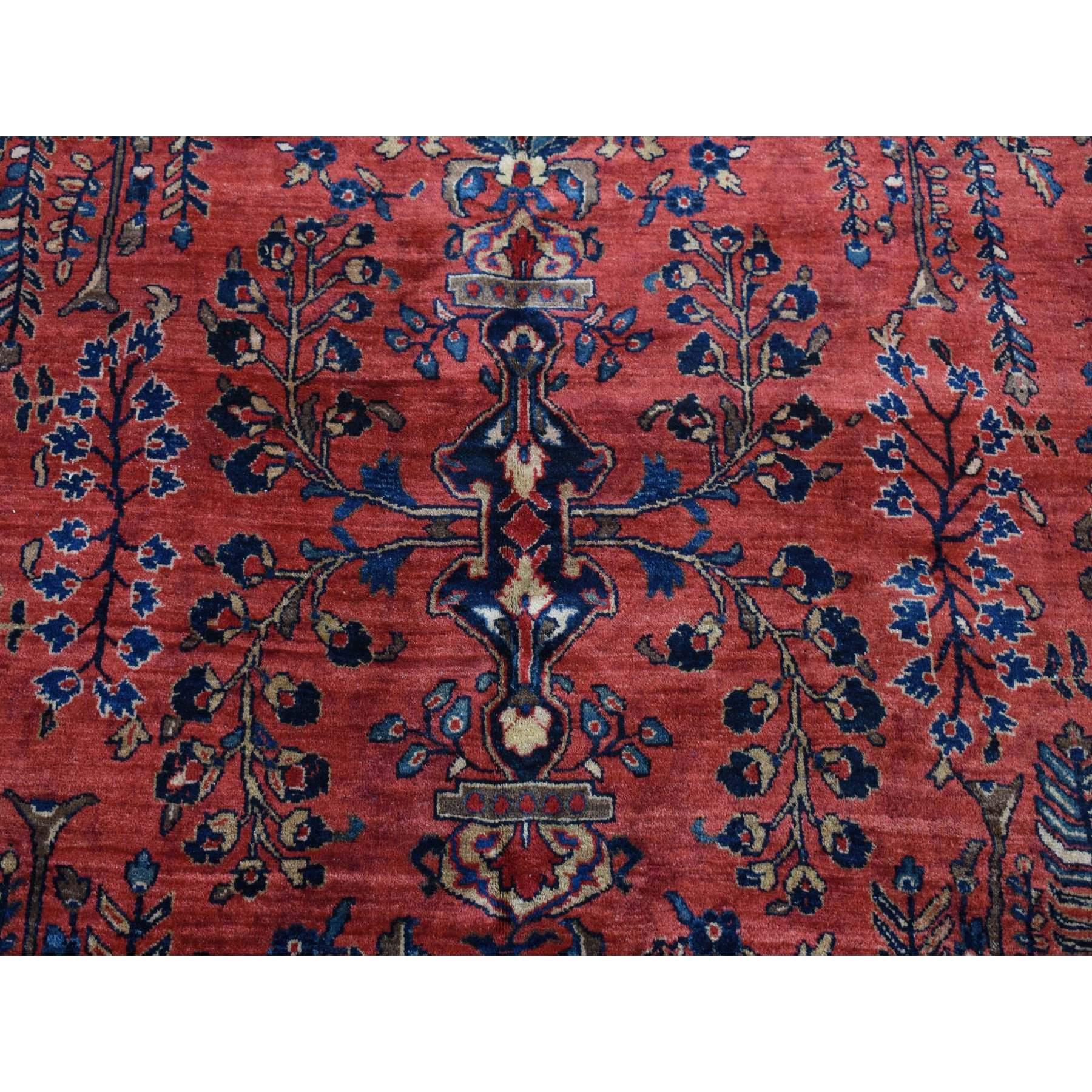 Handgeknüpfter übergroßer antiker persischer Sarouk-Teppich aus reiner Wolle in Rot im Angebot 1
